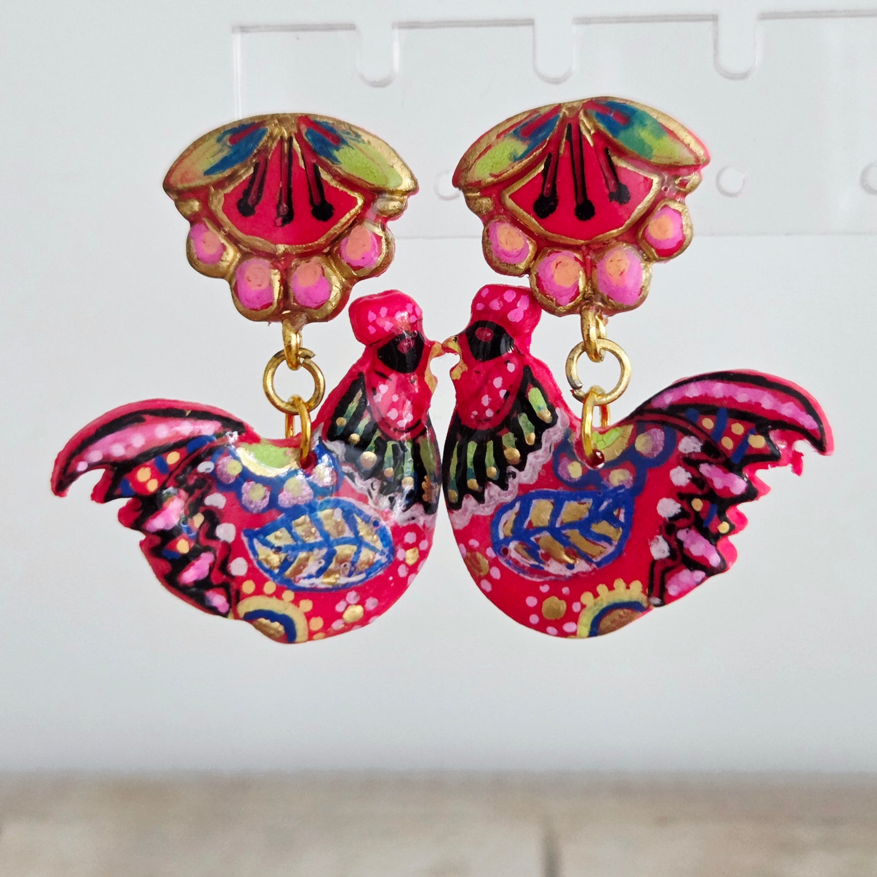 Pink Rooster Dangles