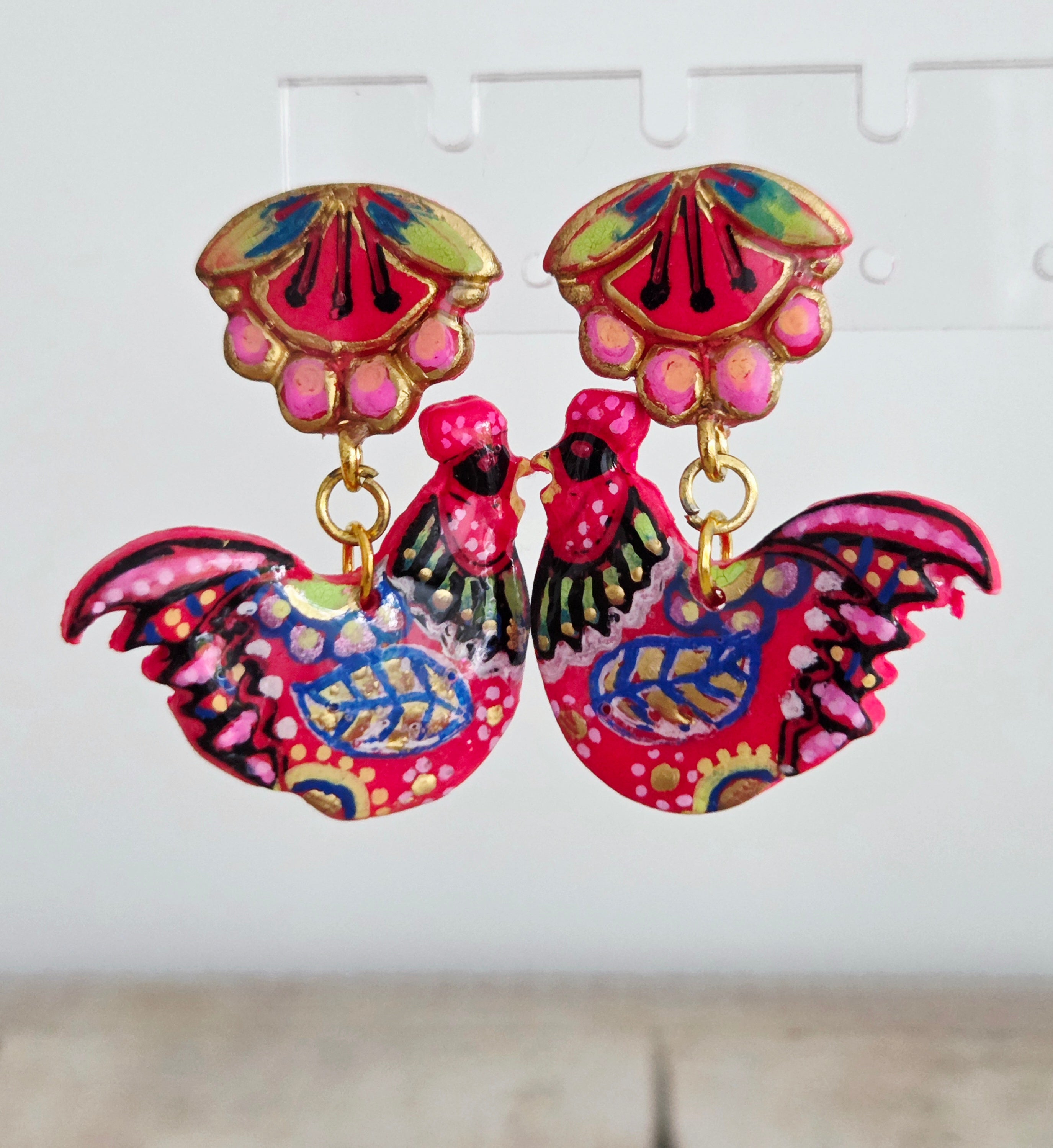 Pink Rooster Dangles