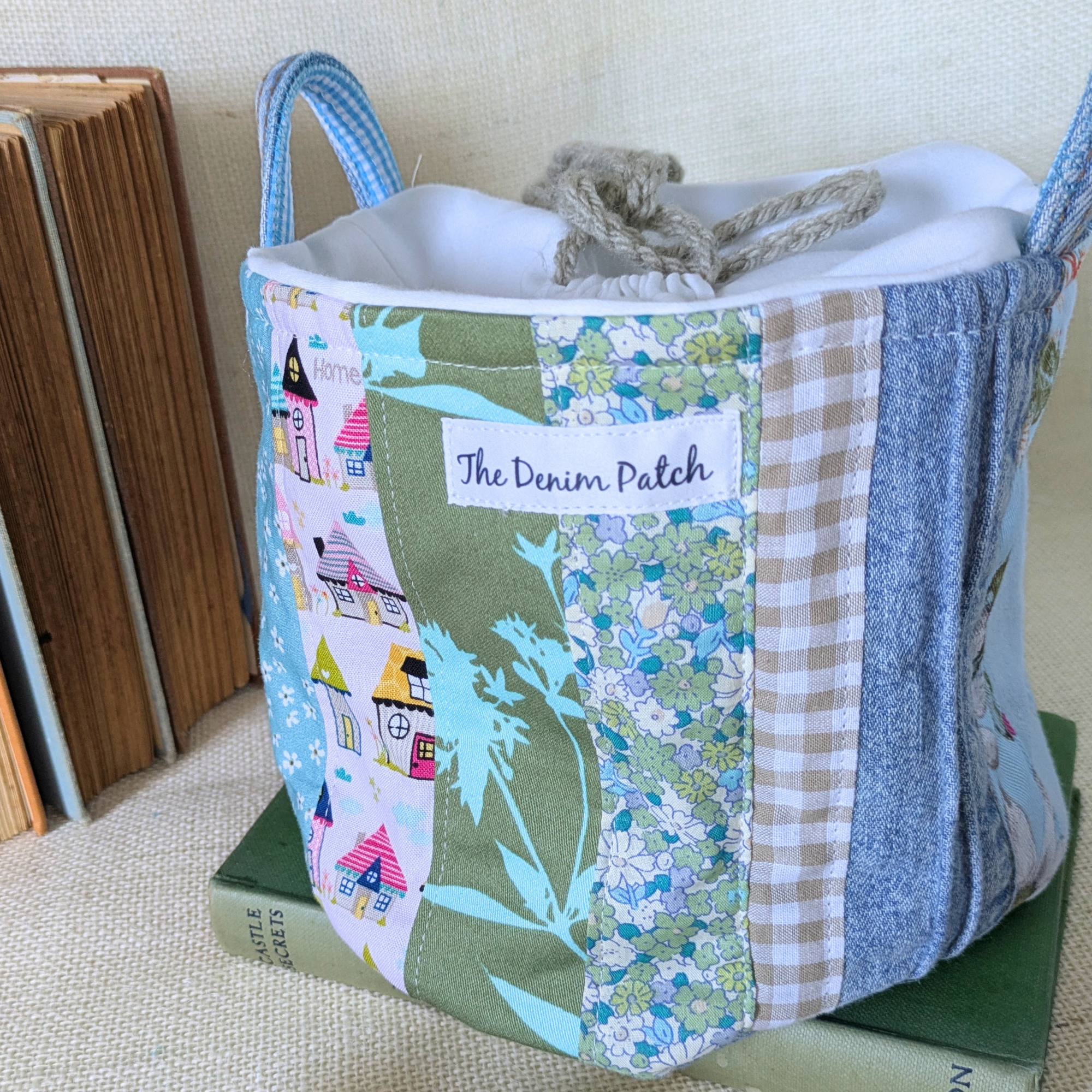 Project Bag Upcycled Denim, Craft Storage, Pastels, Small