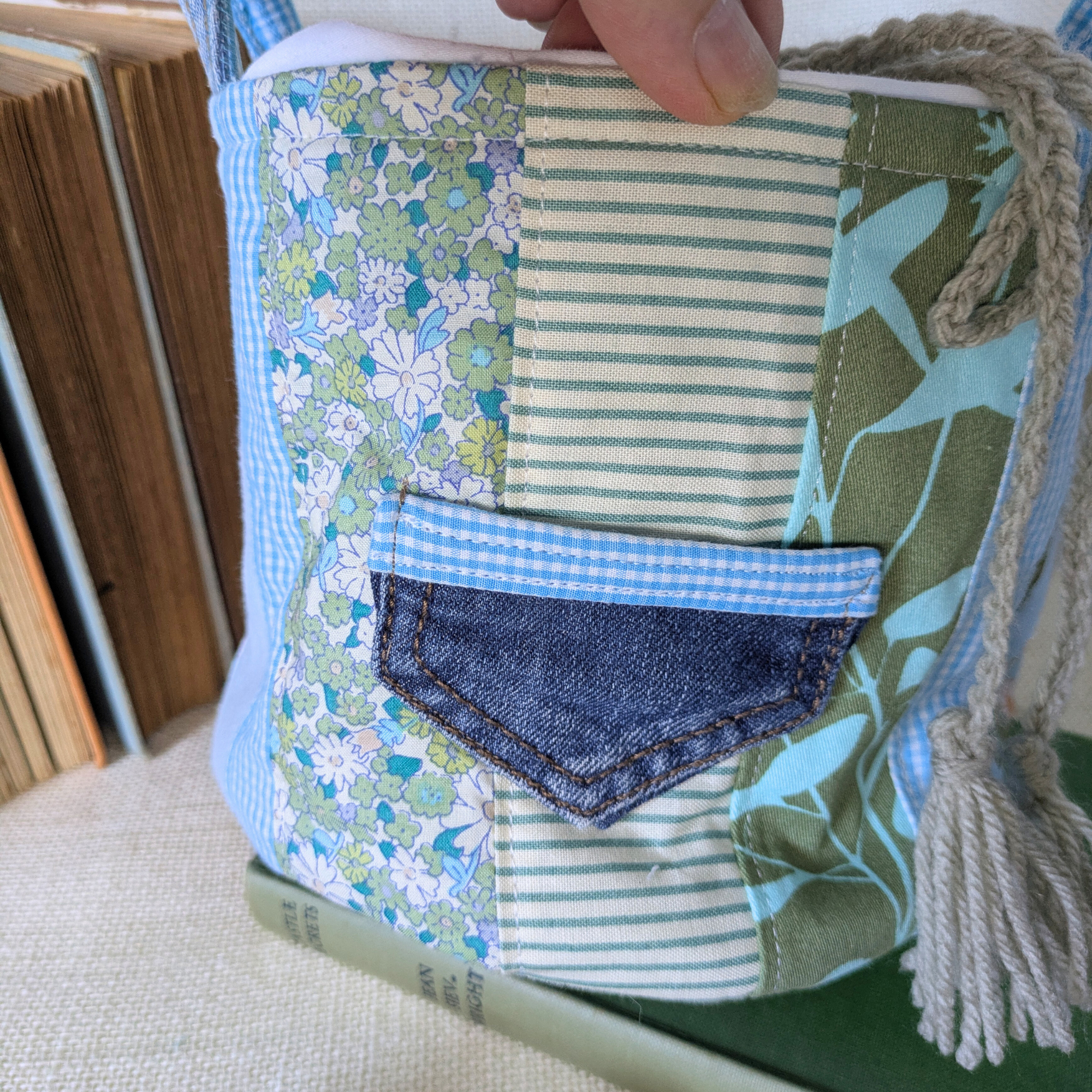 Project Bag Upcycled Denim, Craft Storage, Pastels, Small