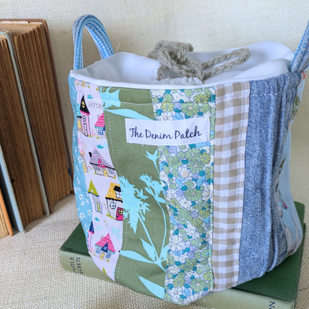 Project Bag Upcycled Denim, Craft Storage, Pastels, Small