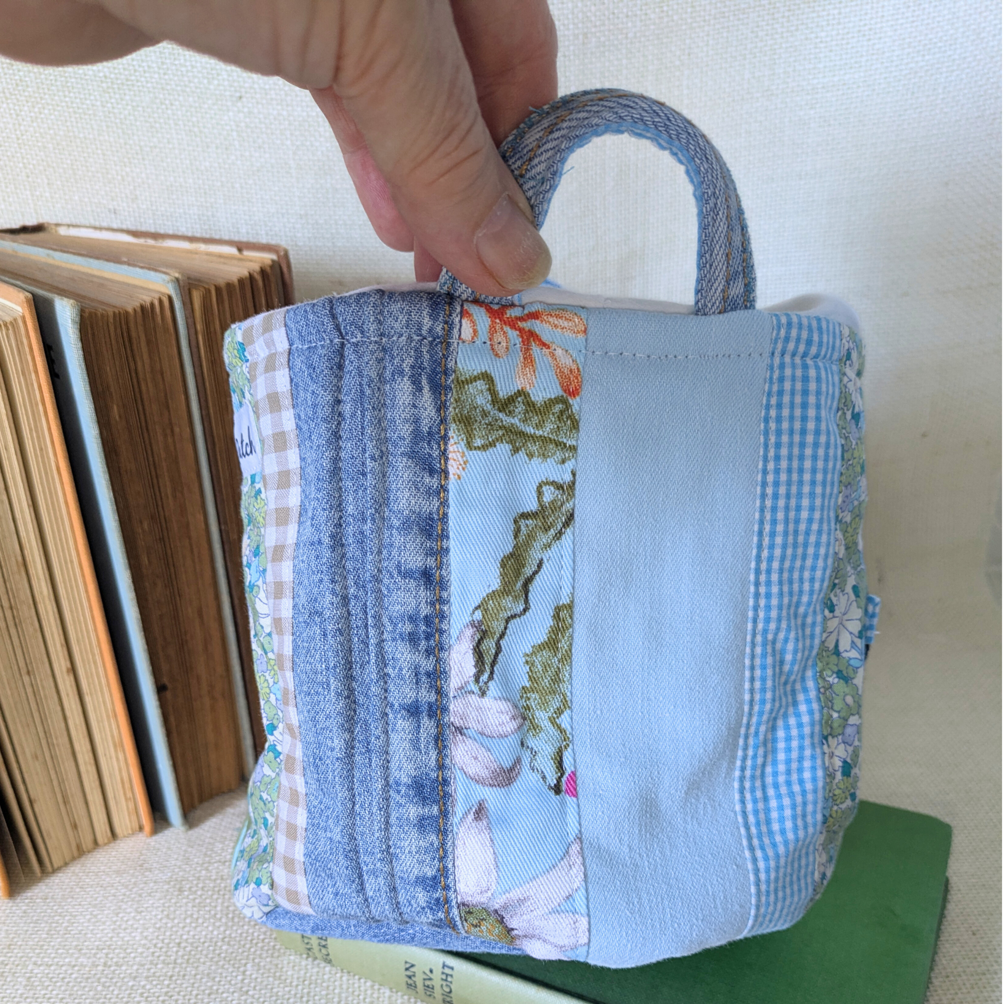Project Bag Upcycled Denim, Craft Storage, Pastels, Small