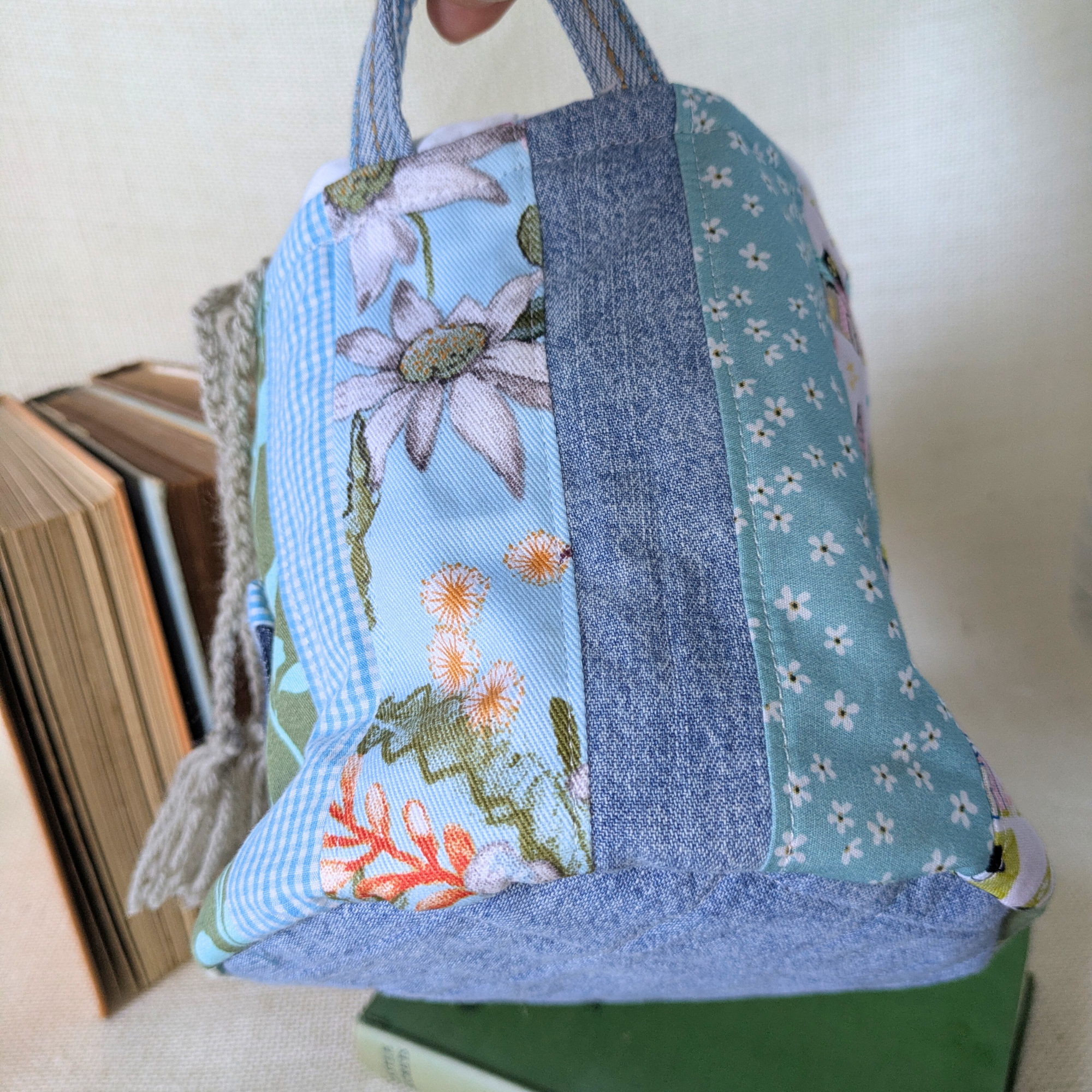 Project Bag Upcycled Denim, Craft Storage, Pastels, Small