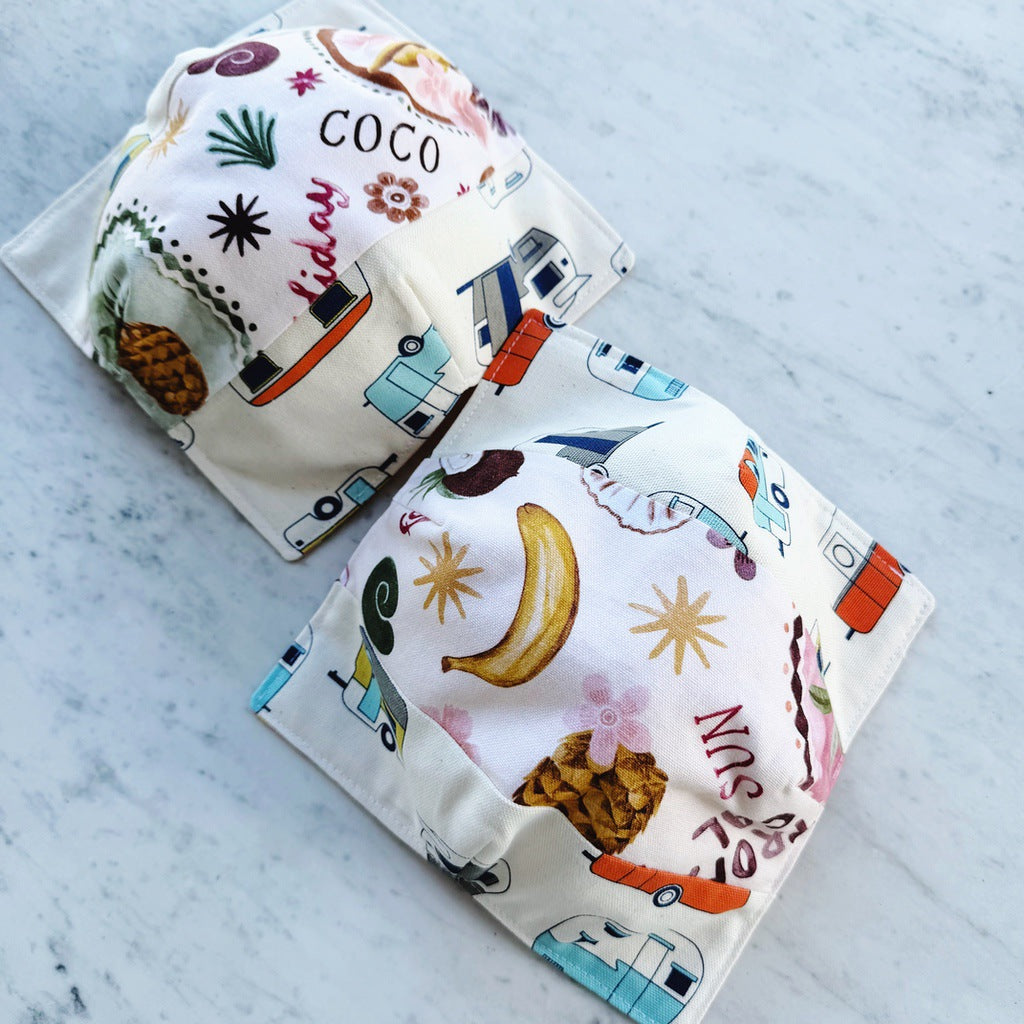 Set of two, caravans microwave bowl cosies. Soup and porridge hot bowl holders.