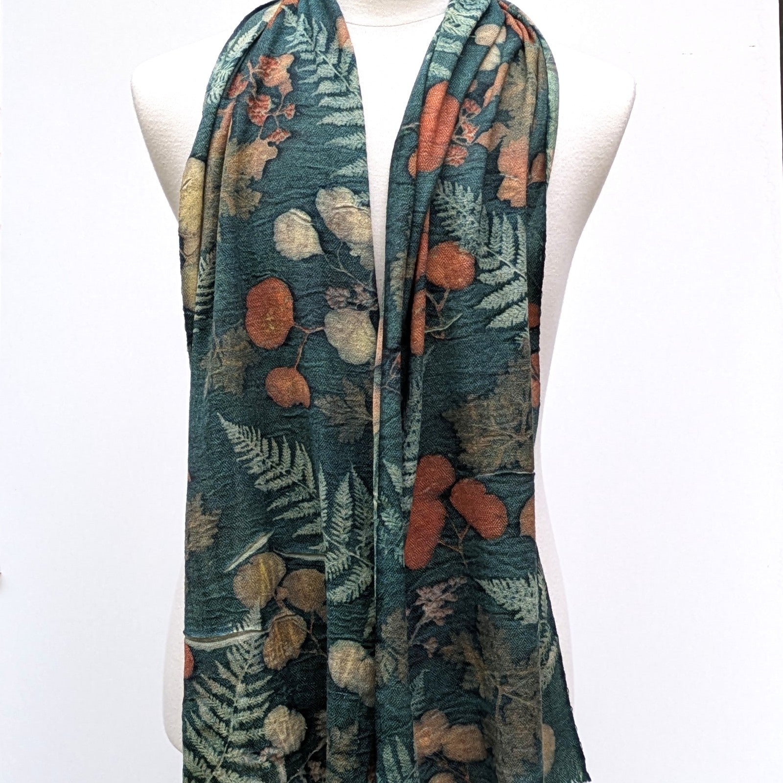Pure wool botanical contact print scarf