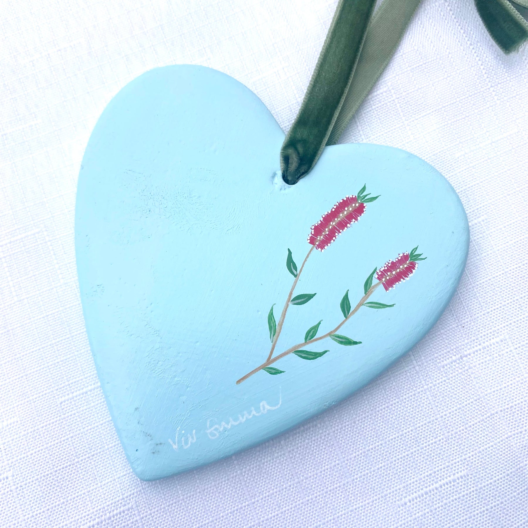 Hand-Painted Ceramic Heart Decoration - Cockatoo Blue
