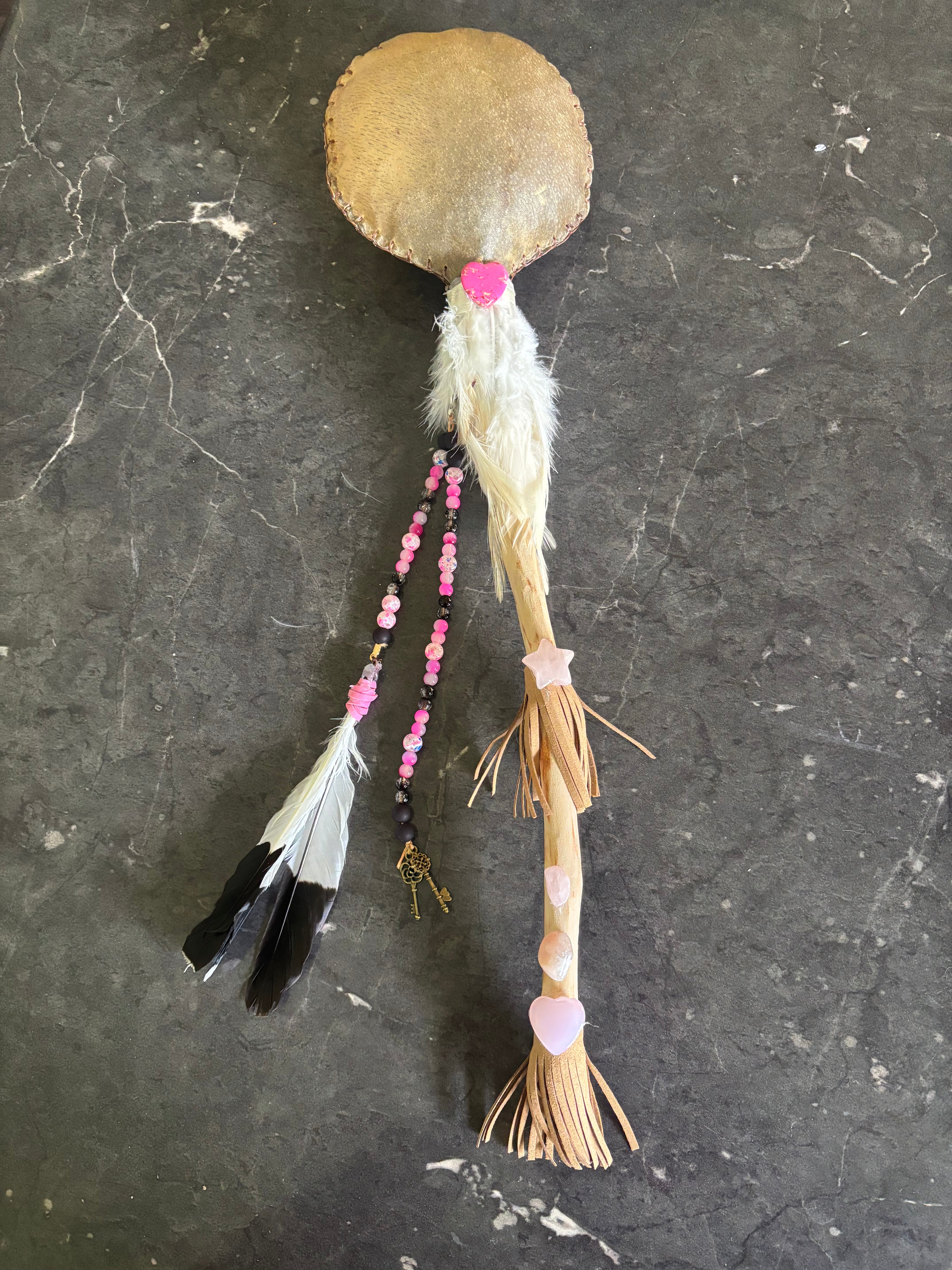 The Pink Rose Quartz Deer Rattle
