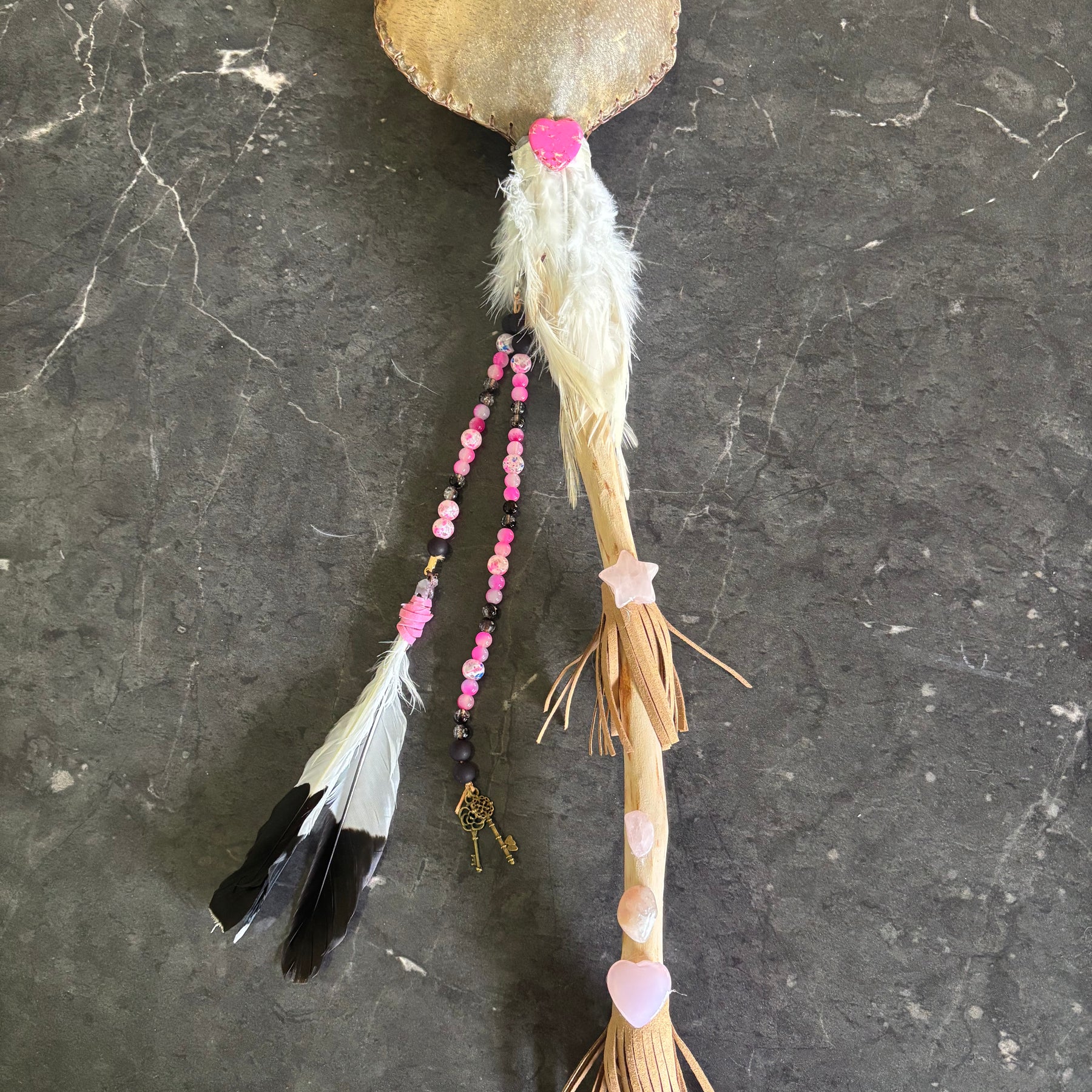 The Pink Rose Quartz Deer Rattle