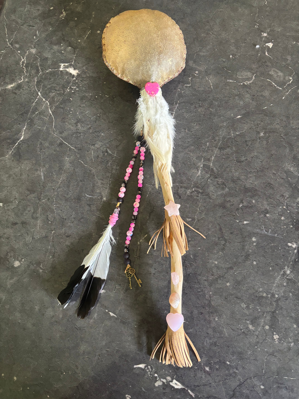 The Pink Rose Quartz Deer Rattle