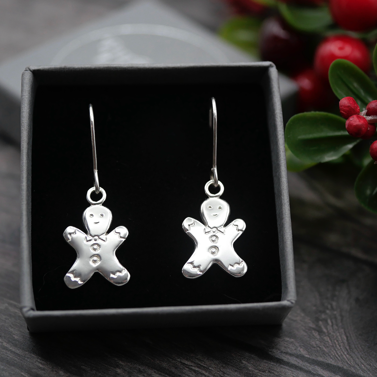 Gingerbread Earrings - Handmade Sterling Silver Christmas Earrings
