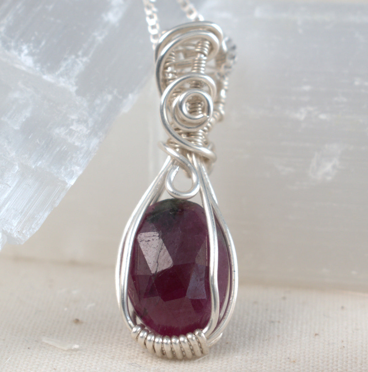 Afterglow - Ruby Wire Wrapped Keepsake Pendant, July Birthstone