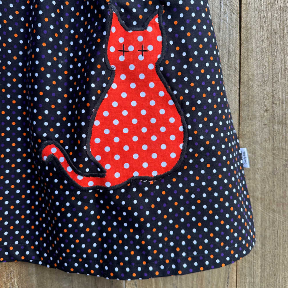 Handmade Orange Cat Halloween Dress & Scrunchie Set - Size 3