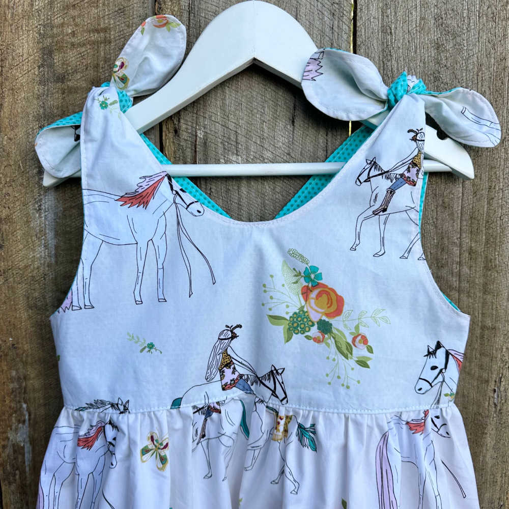 Girls BoHo Style Horse Print Dress – Size 4–5 - Free Scrunchie