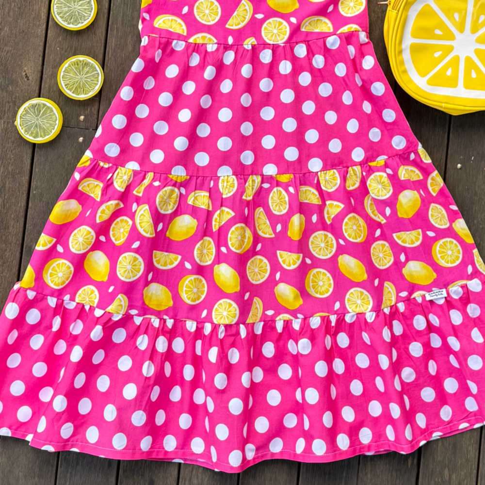 Girls Size 6 Handmade Lemon Print Halter Maxi Dress
