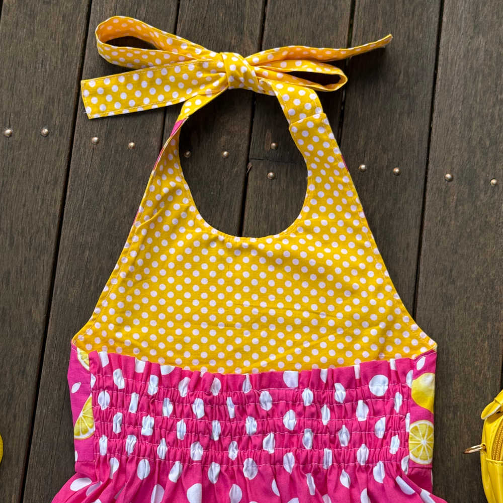 Girls Size 6 Handmade Lemon Print Halter Maxi Dress