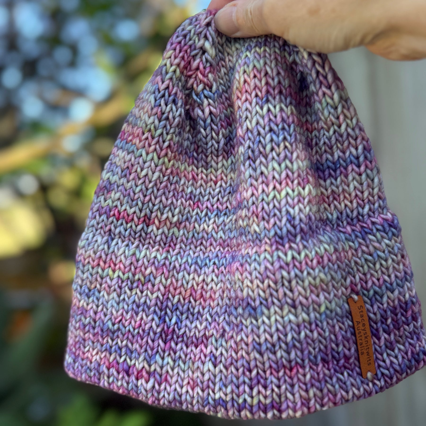 Hand knitted double brim merino beanie, rainbow flecked super warm ladies beanie