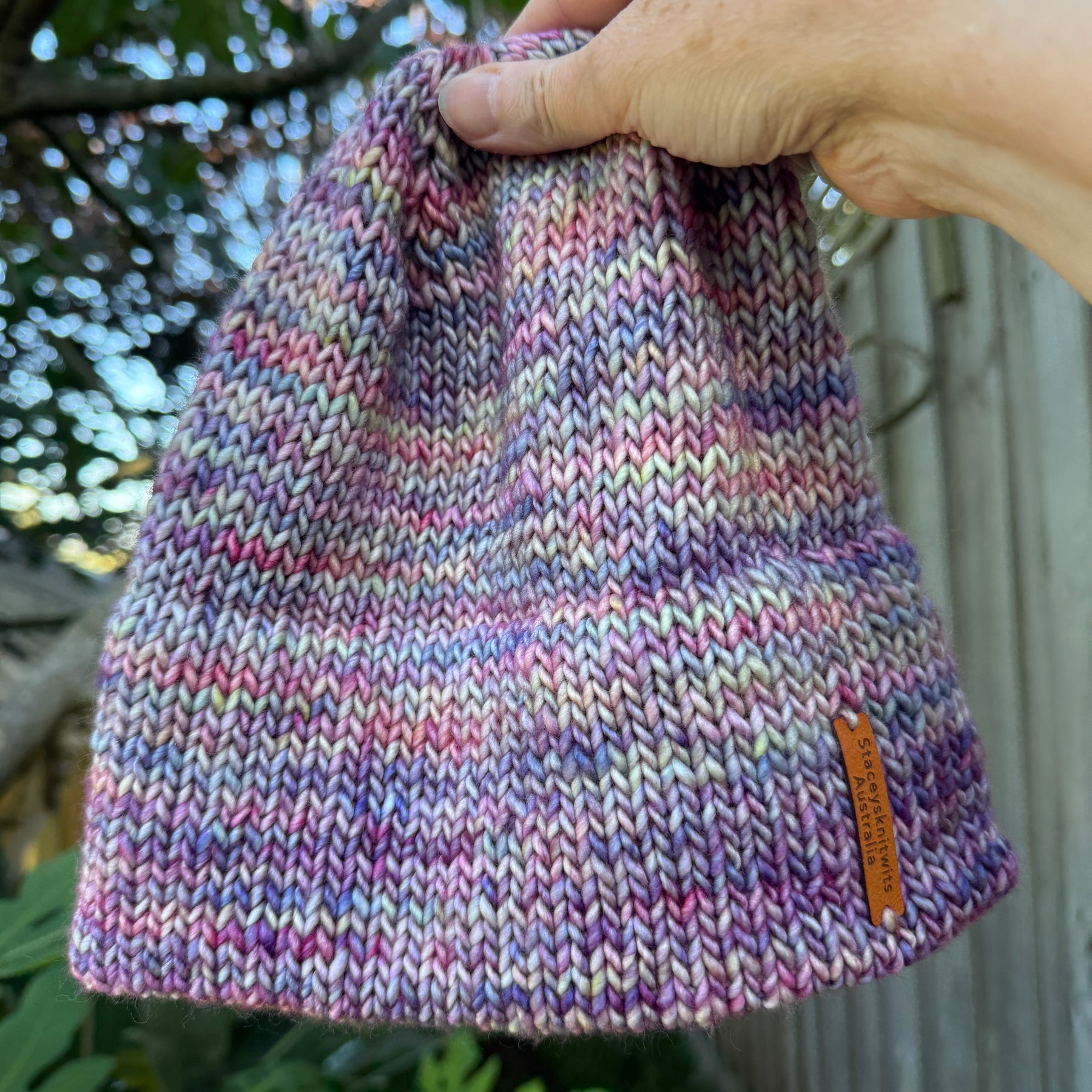 Hand knitted double brim merino beanie, rainbow flecked super warm ladies beanie