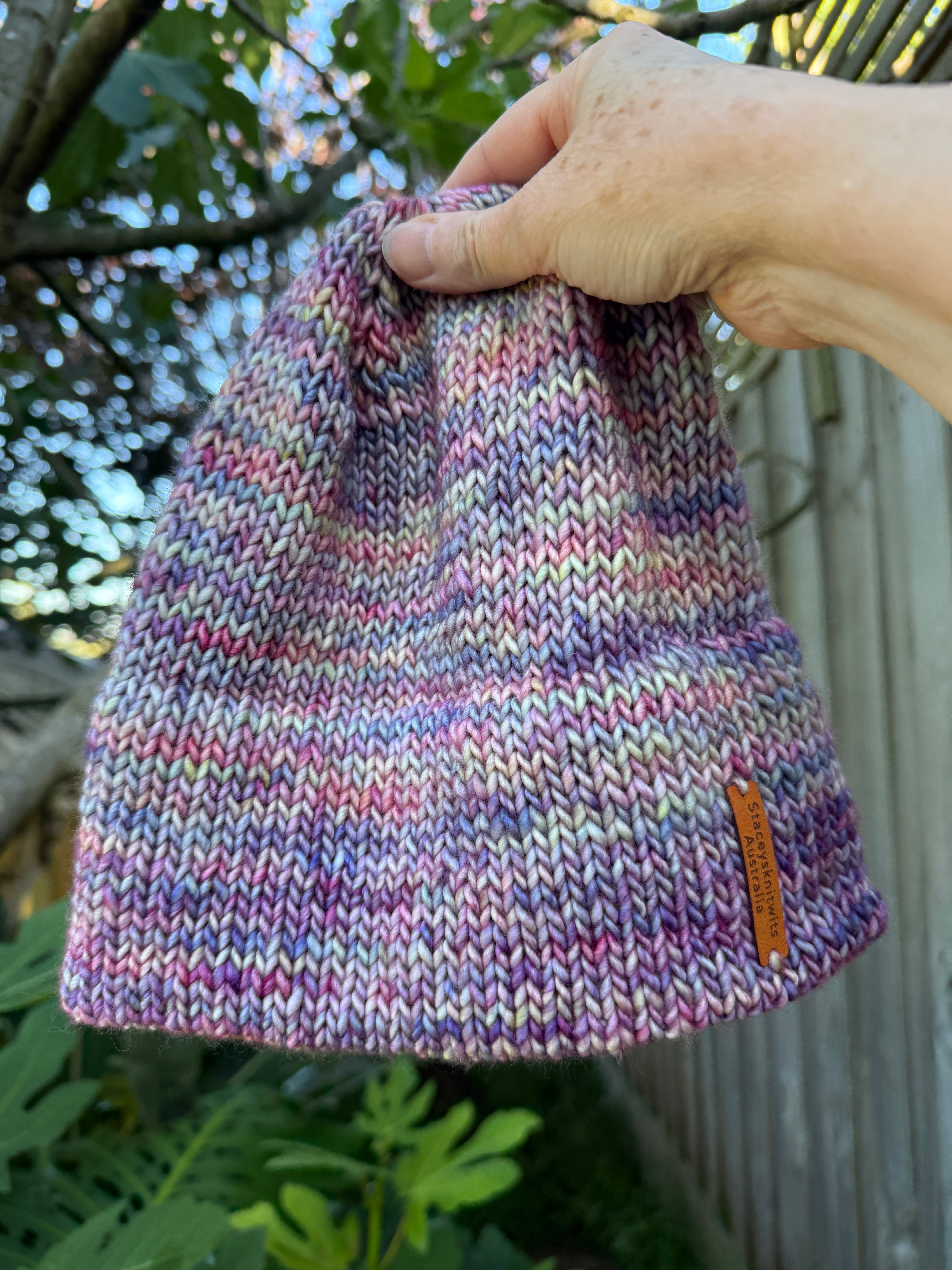 Hand knitted double brim merino beanie, rainbow flecked super warm ladies beanie