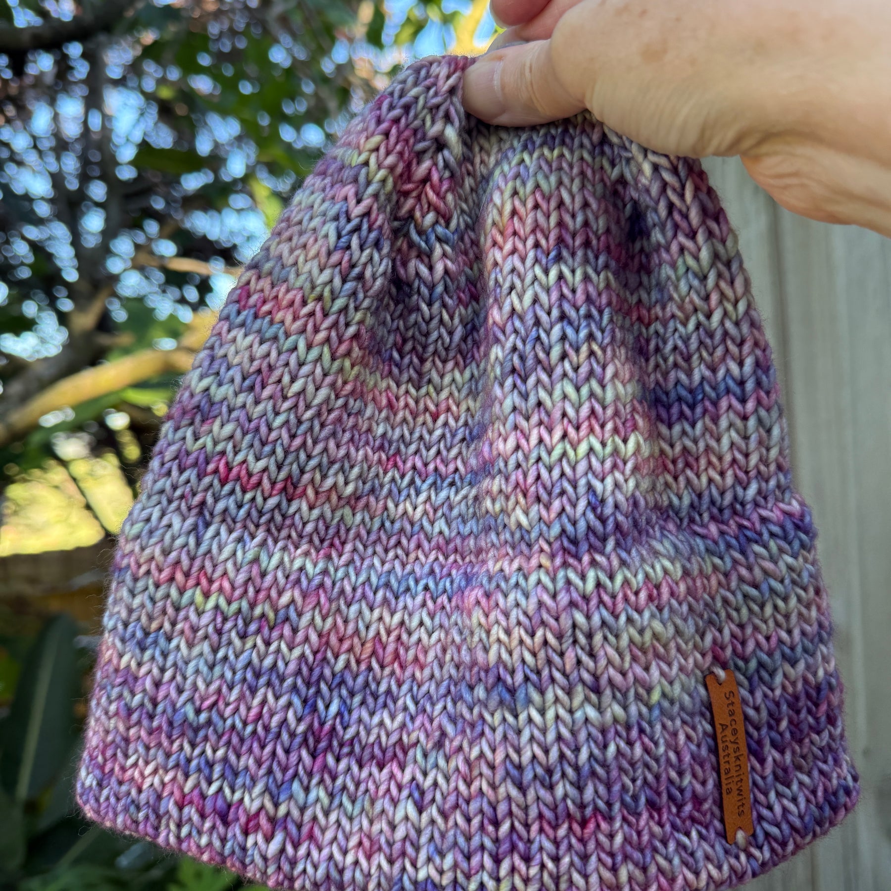 Hand knitted double brim merino beanie, rainbow flecked super warm ladies beanie