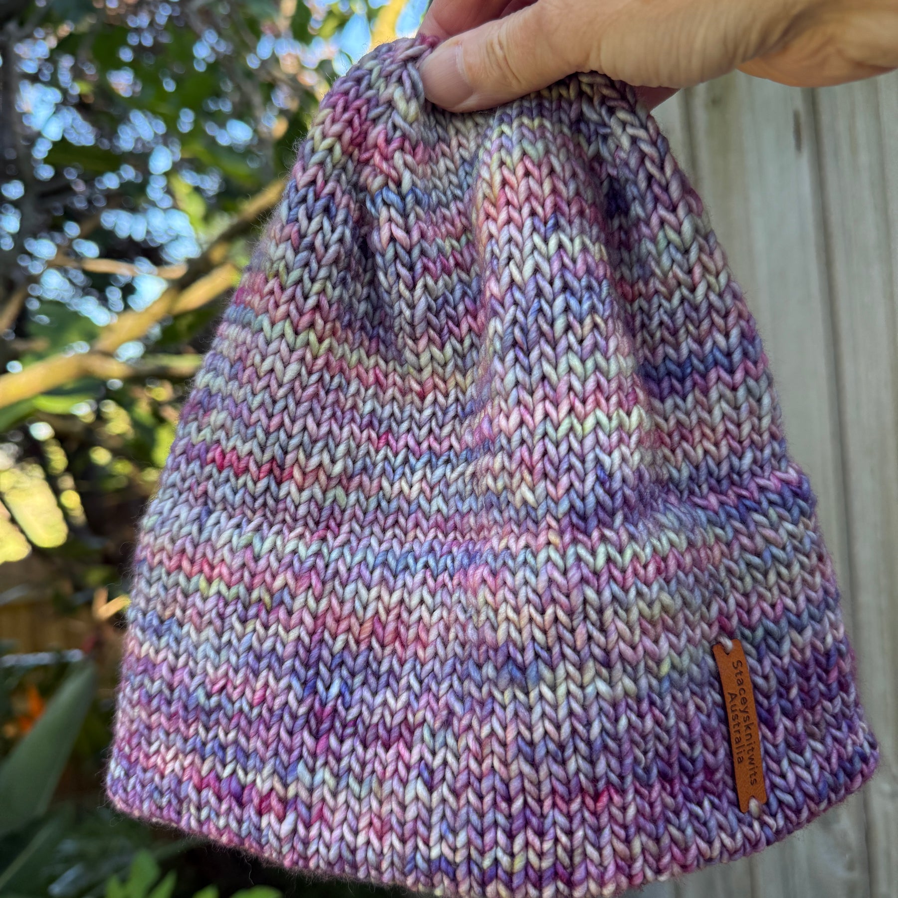 Hand knitted double brim merino beanie, rainbow flecked super warm ladies beanie