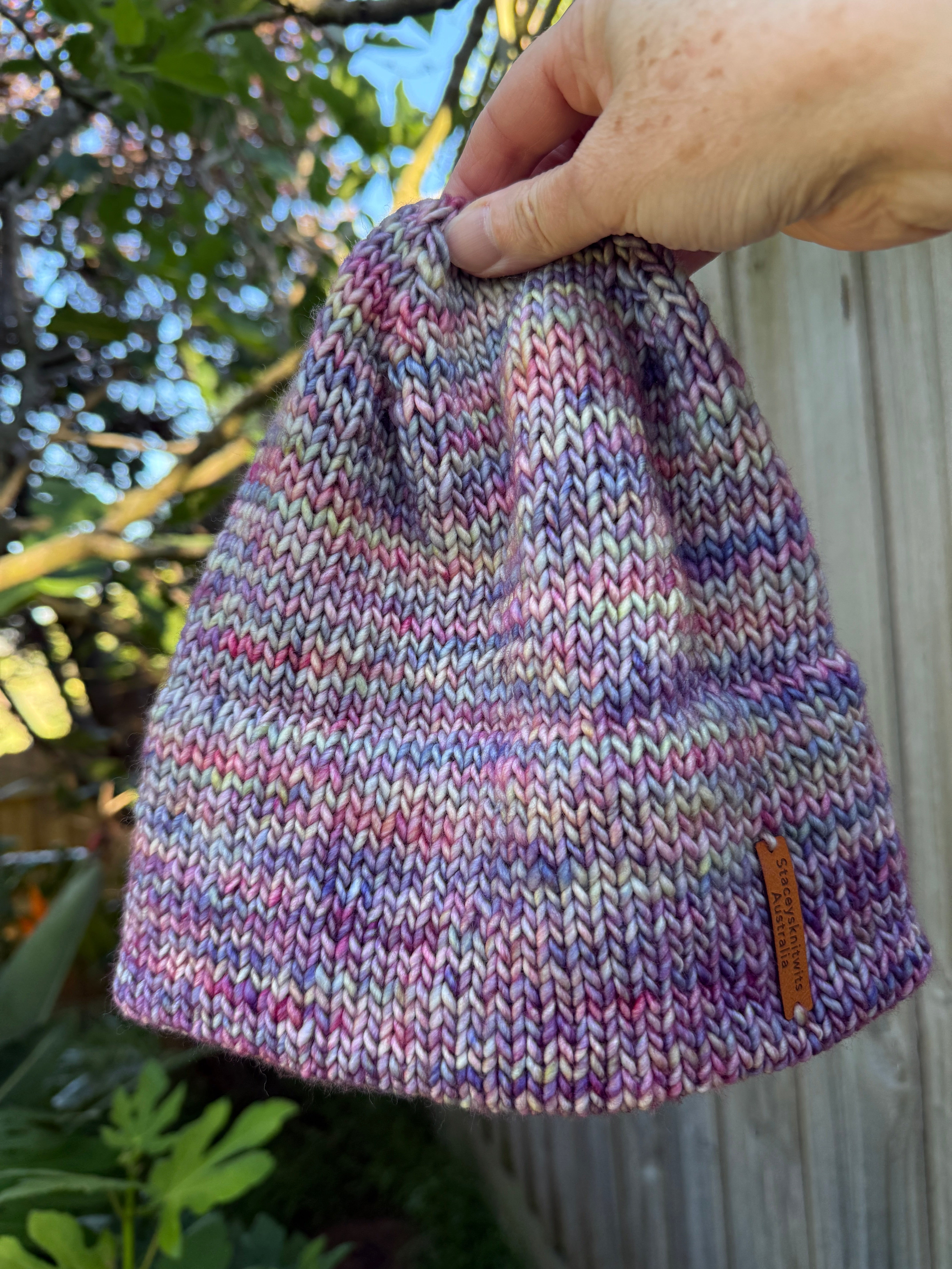 Hand knitted double brim merino beanie, rainbow flecked super warm ladies beanie