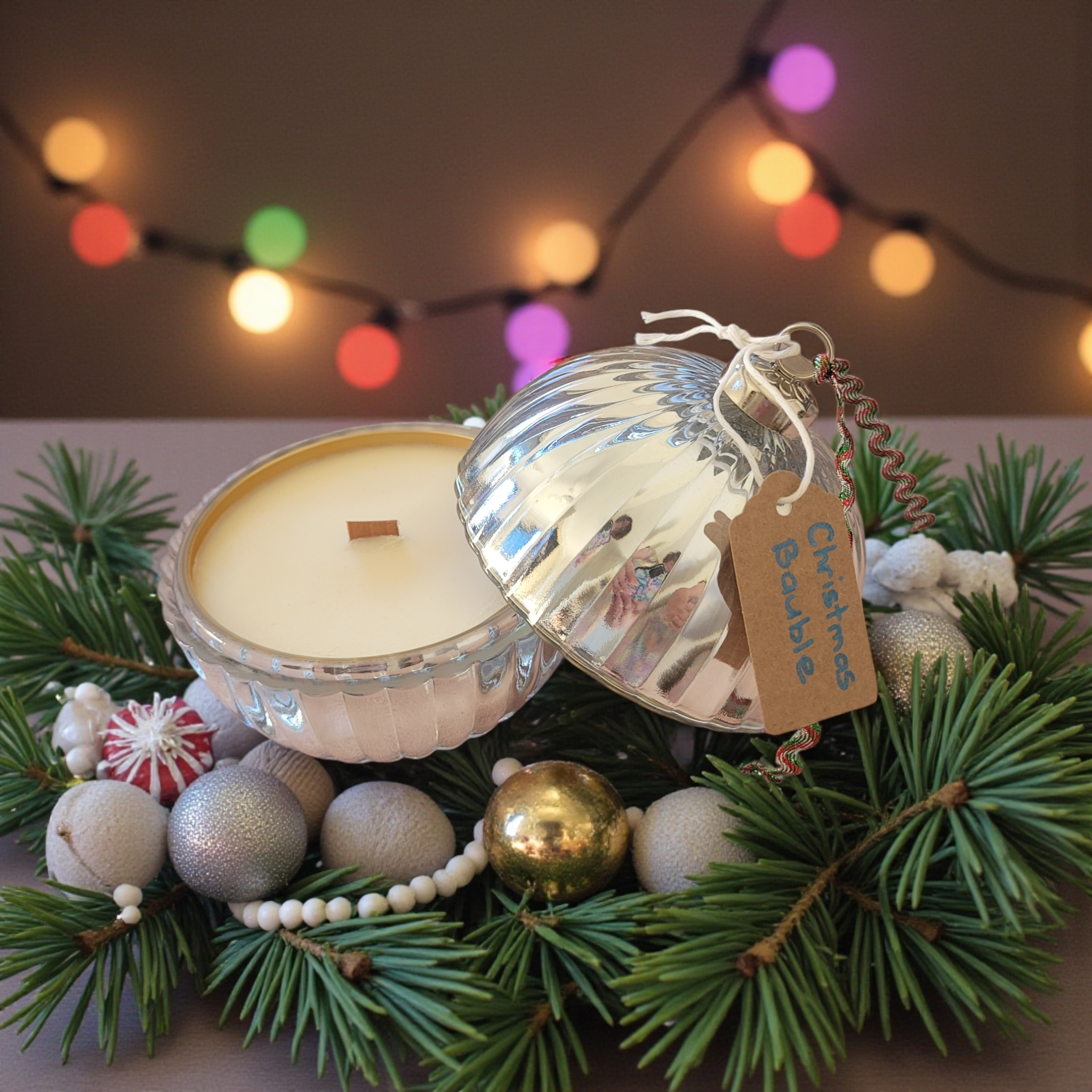 Christmas Bauble Soy Candle with Wooden Wick