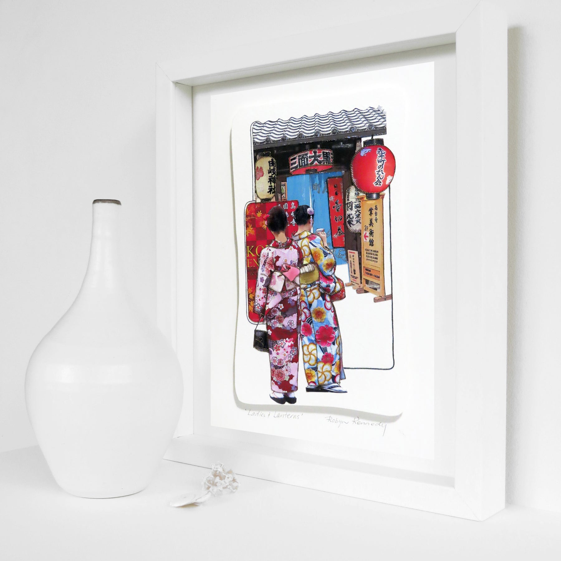 Unframed Collage Art - Colourful Japanese Women & Lanterns