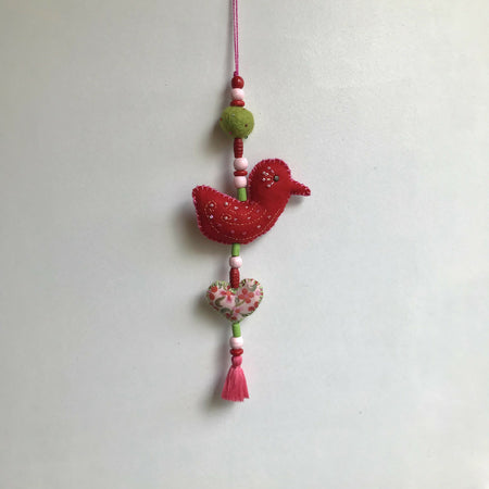 Wall hanging Boho bird decoration 35cm - Red - Green - Pink
