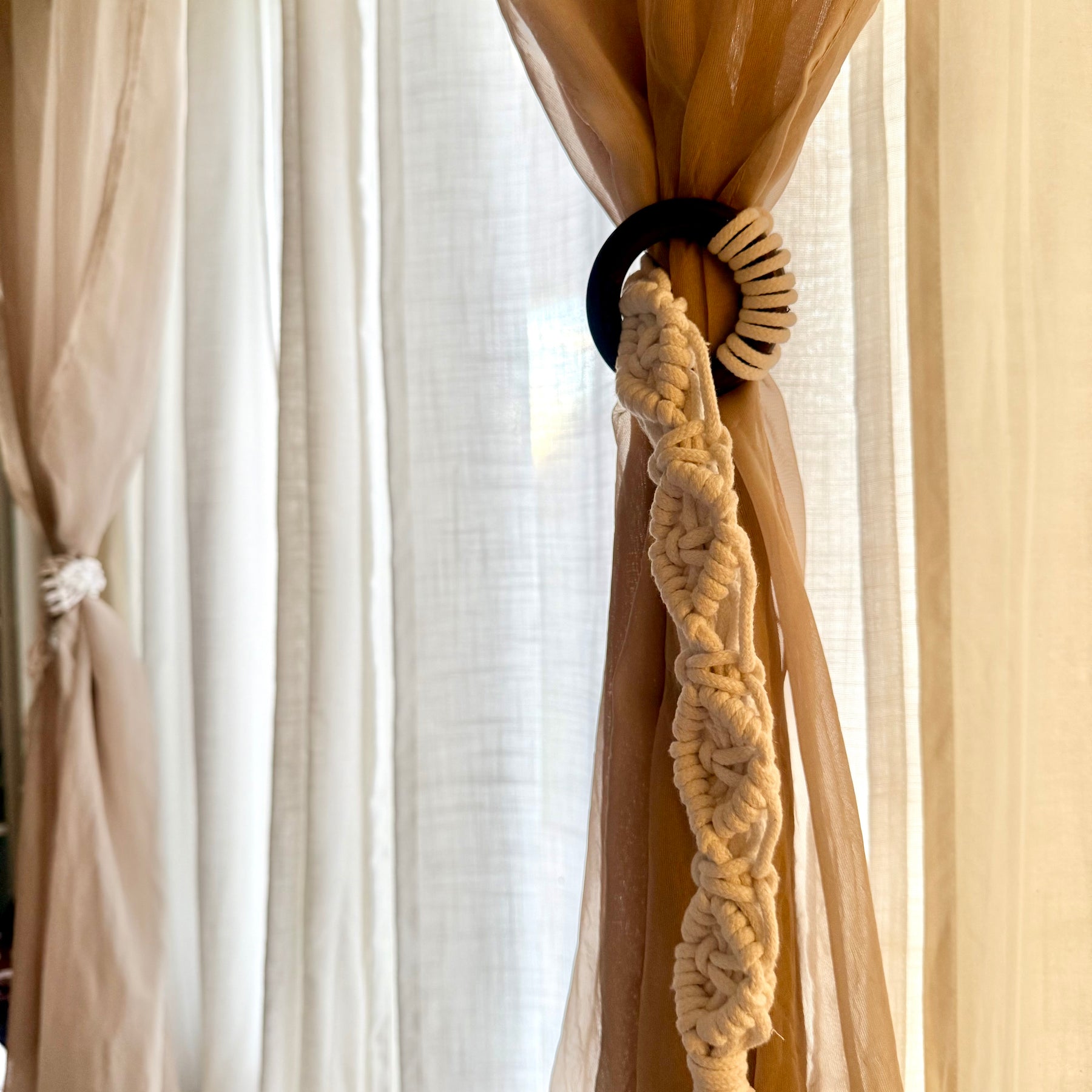 Handmade White Macramé Curtain Tie Backs – Pair
