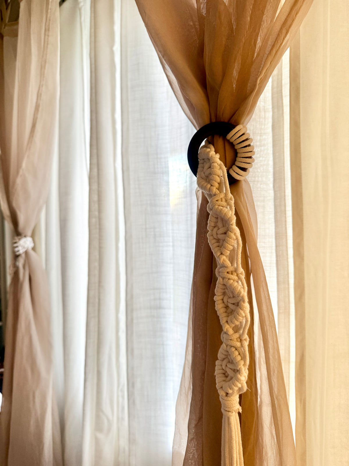 Handmade White Macramé Curtain Tie Backs – Pair