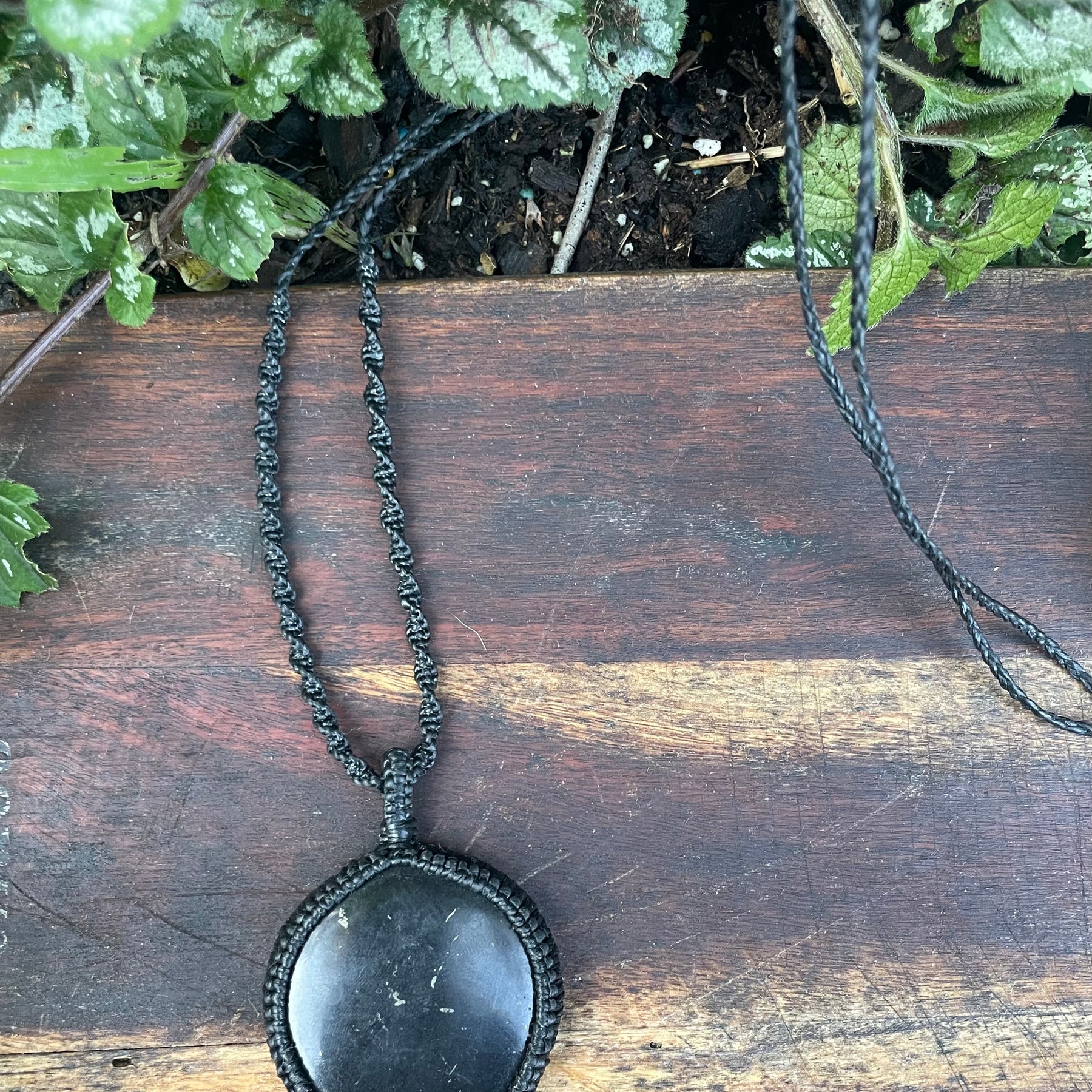 Shungite Macrame Necklace, Adjustable Boho Pendant