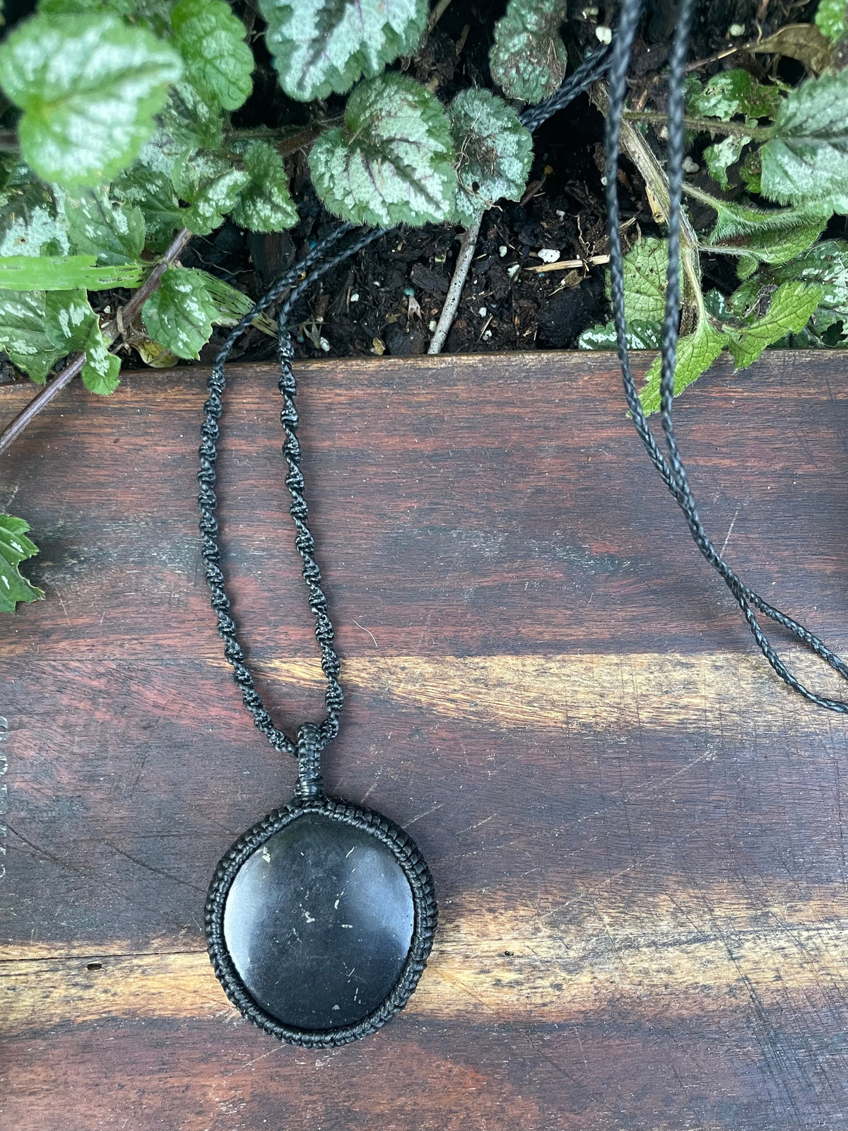 Shungite Macrame Necklace, Adjustable Boho Pendant
