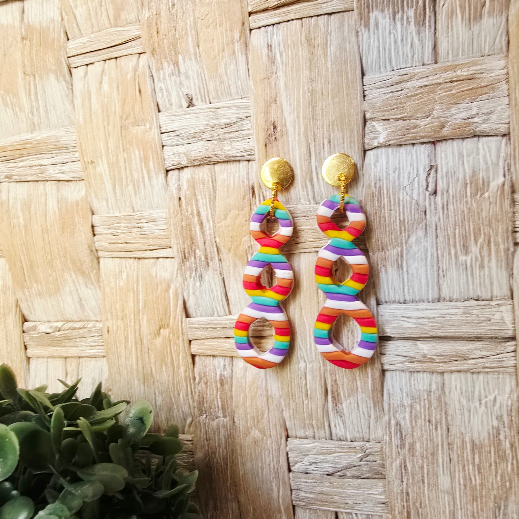 Candy Striped Triple Loop Cutout Drop Earrings