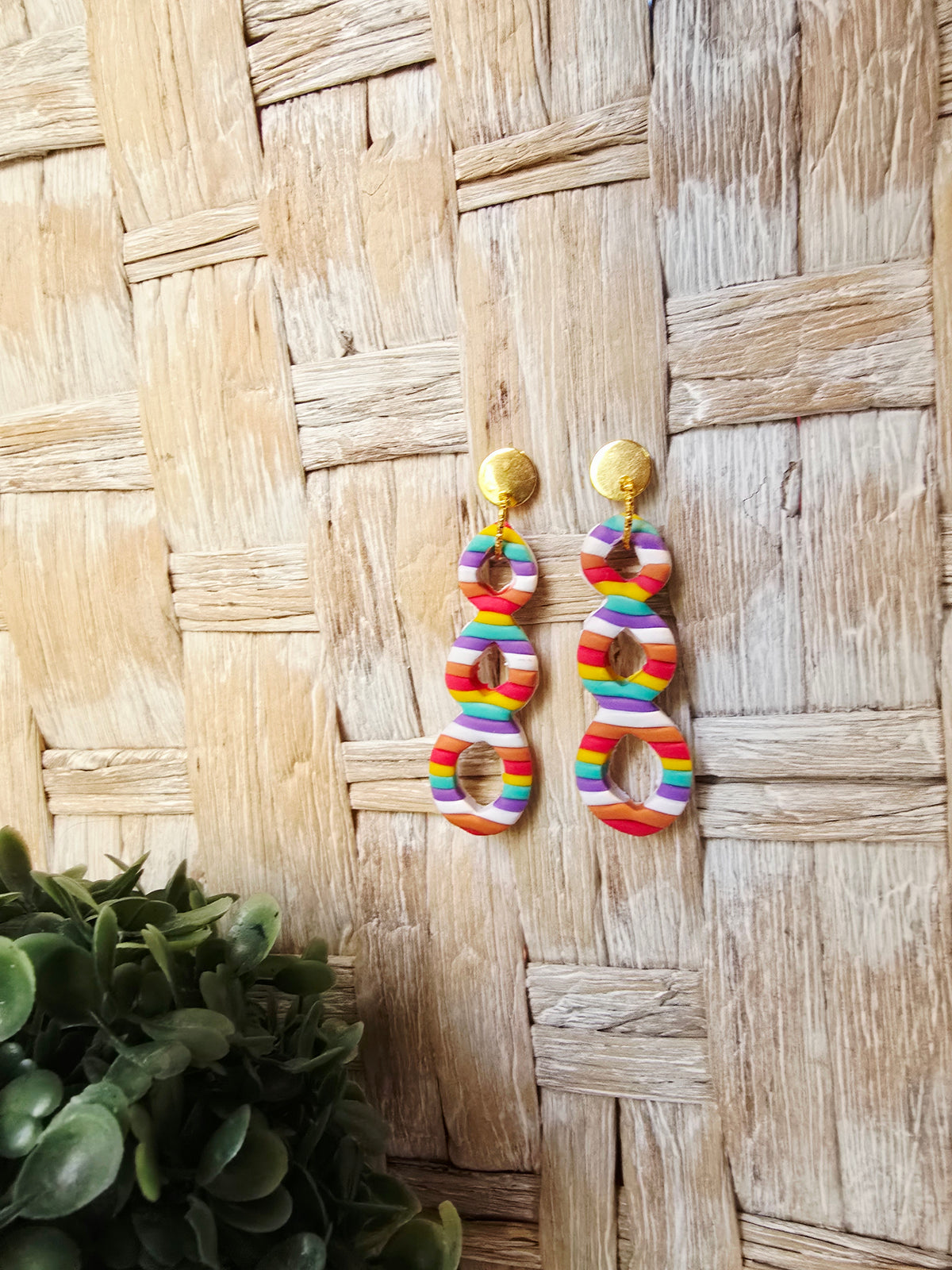 Candy Striped Triple Loop Cutout Drop Earrings