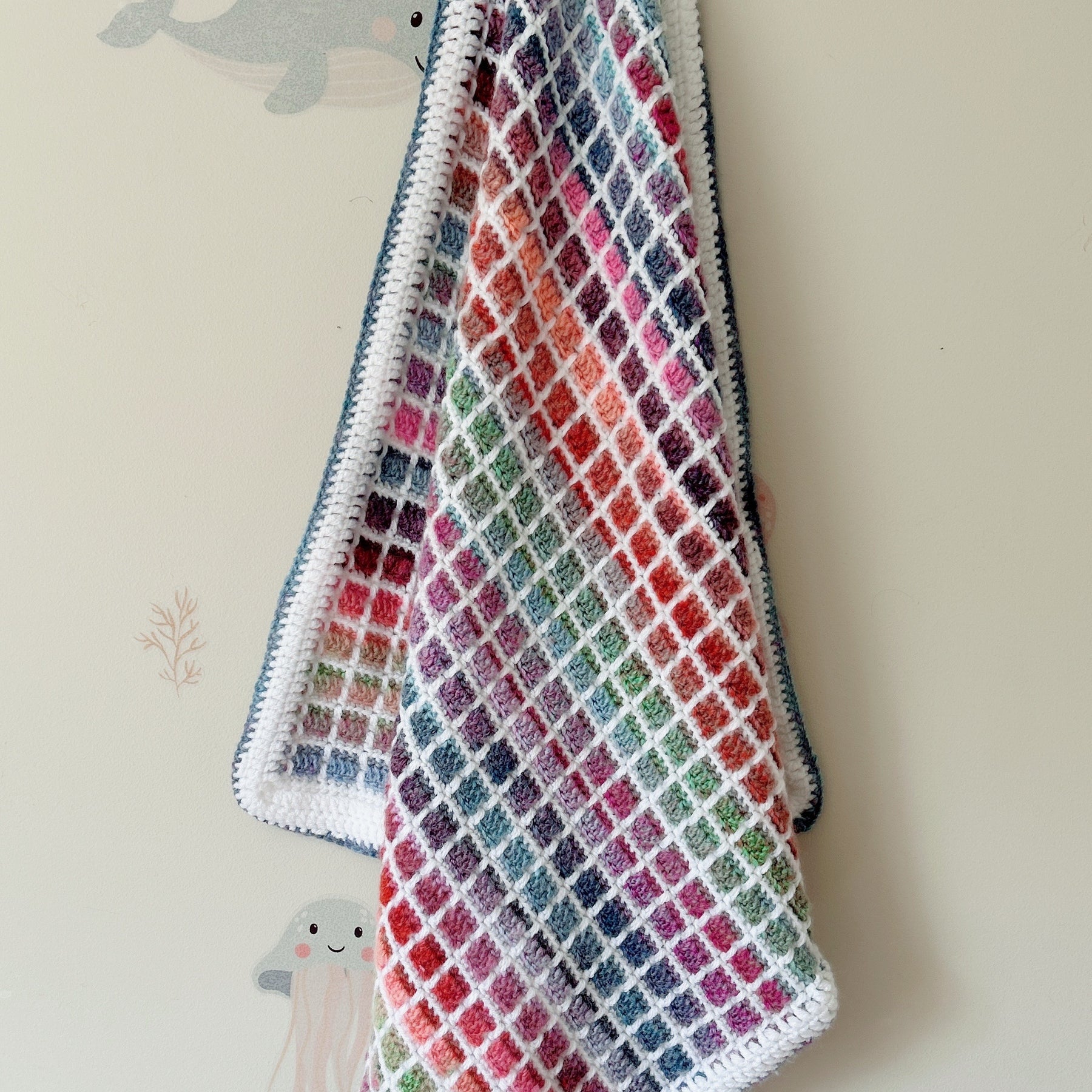 Handmade Crochet Baby Blanket, Rainbow  Lattice
