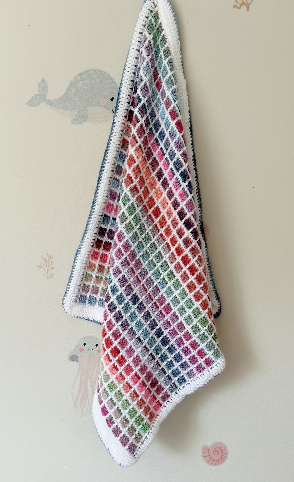 Handmade Crochet Baby Blanket, Rainbow  Lattice