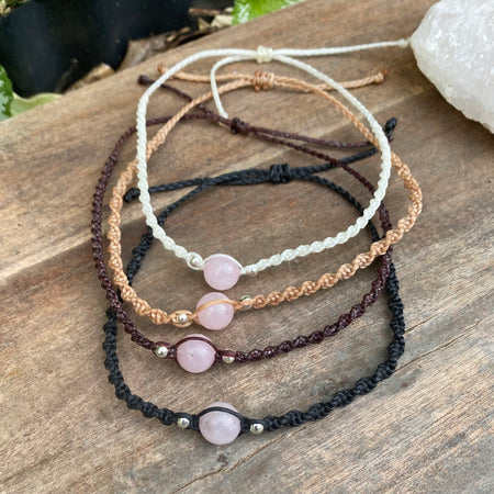 Rose Quartz Beaded Anklet: Macrame Adjustable Waterproof