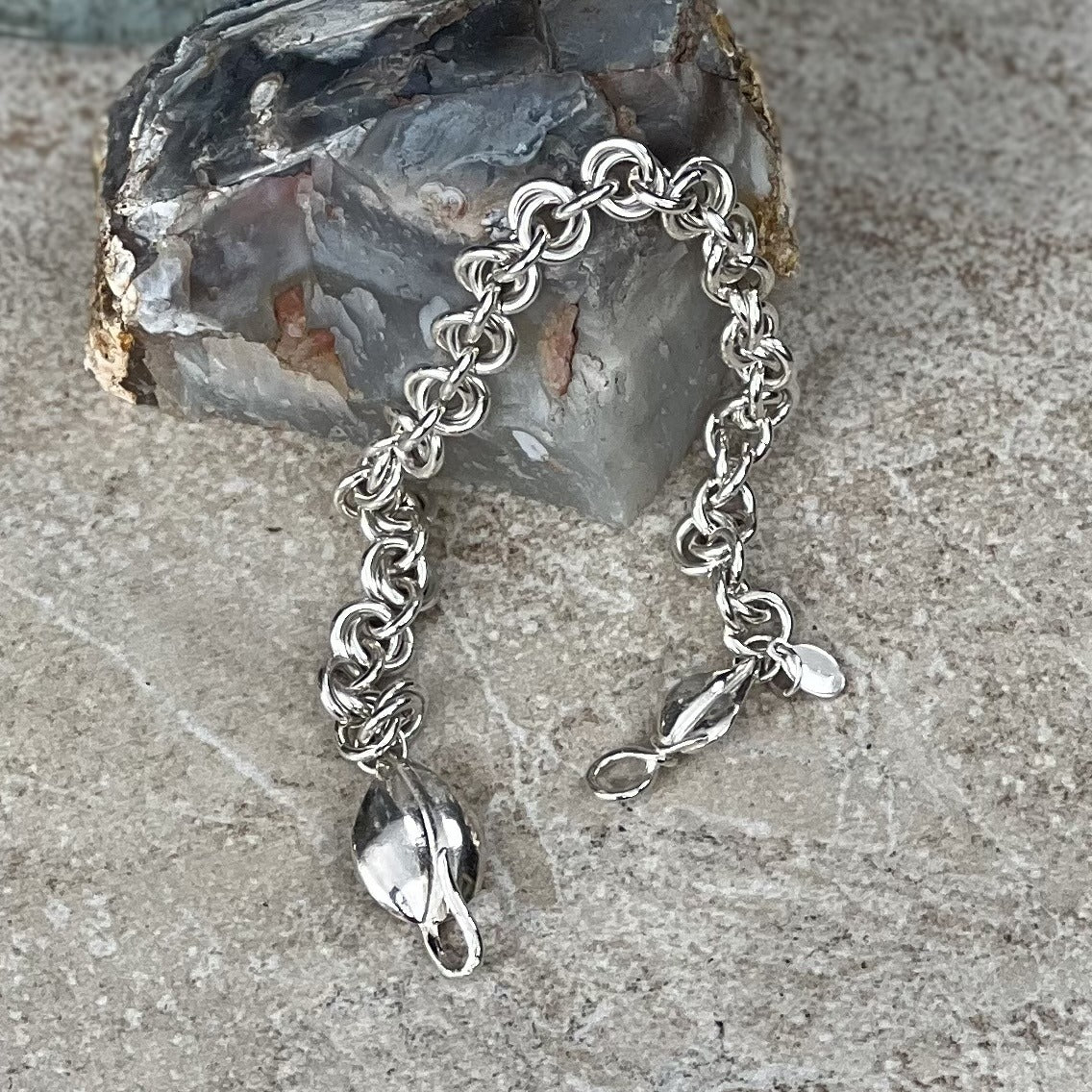 Sterling Silver Bracelet - "Flower" with leaf clasp