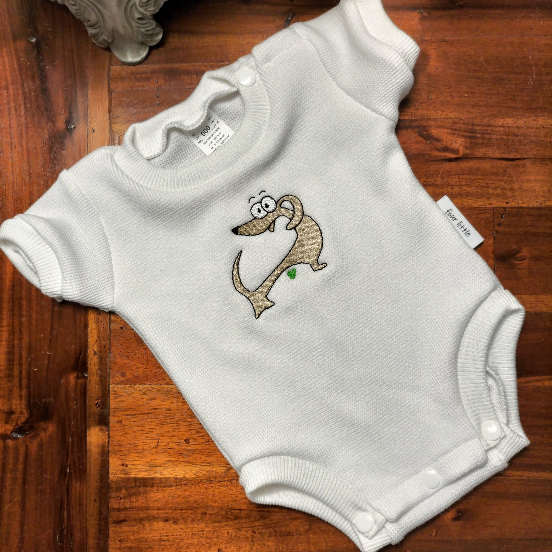 White Waffle Knit Romper Suit with dashound