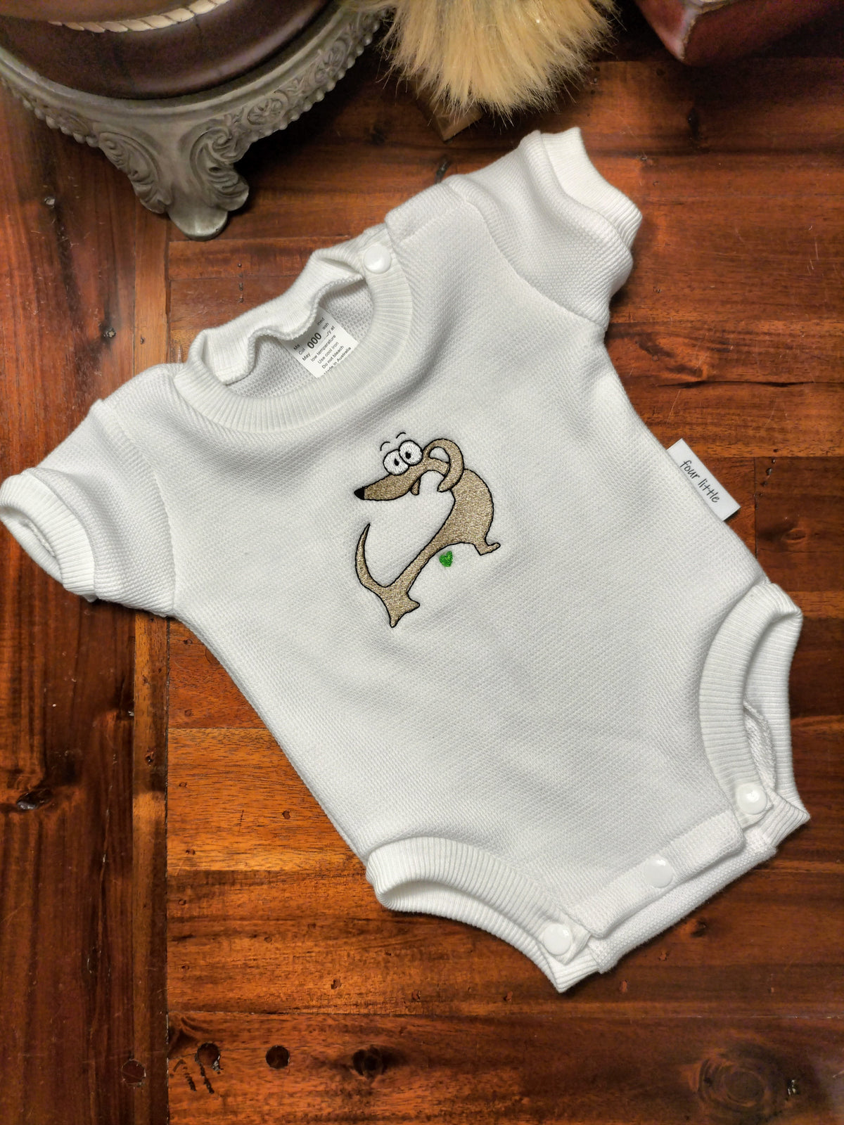 White Waffle Knit Romper Suit with dashound