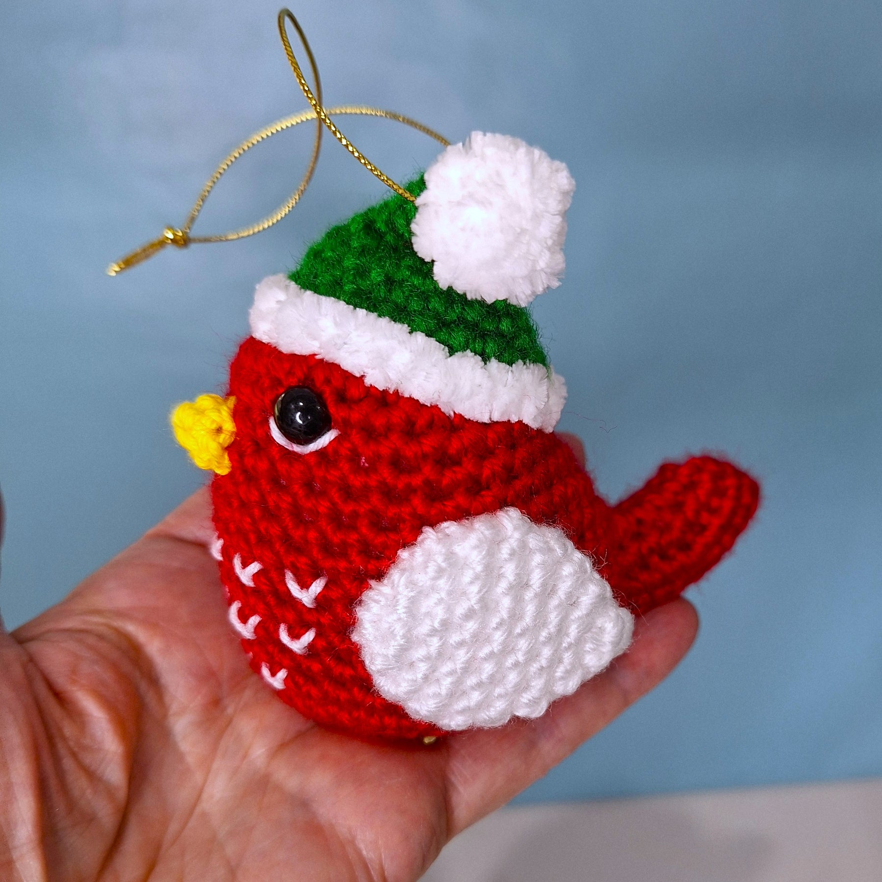 Crocheted Christmas Bird - Handmade Christmas Ornament