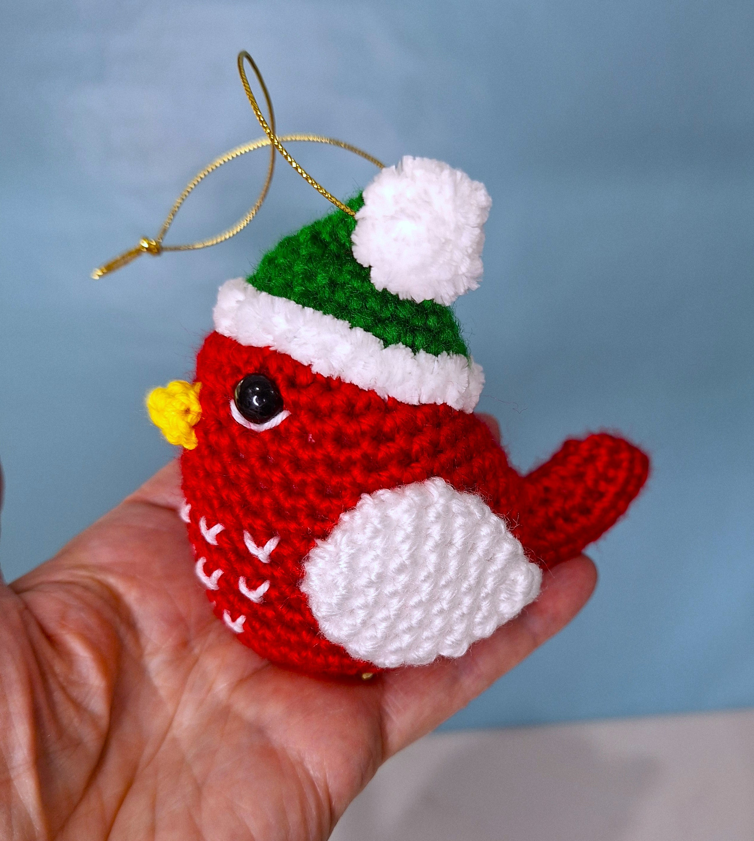 Crocheted Christmas Bird - Handmade Christmas Ornament