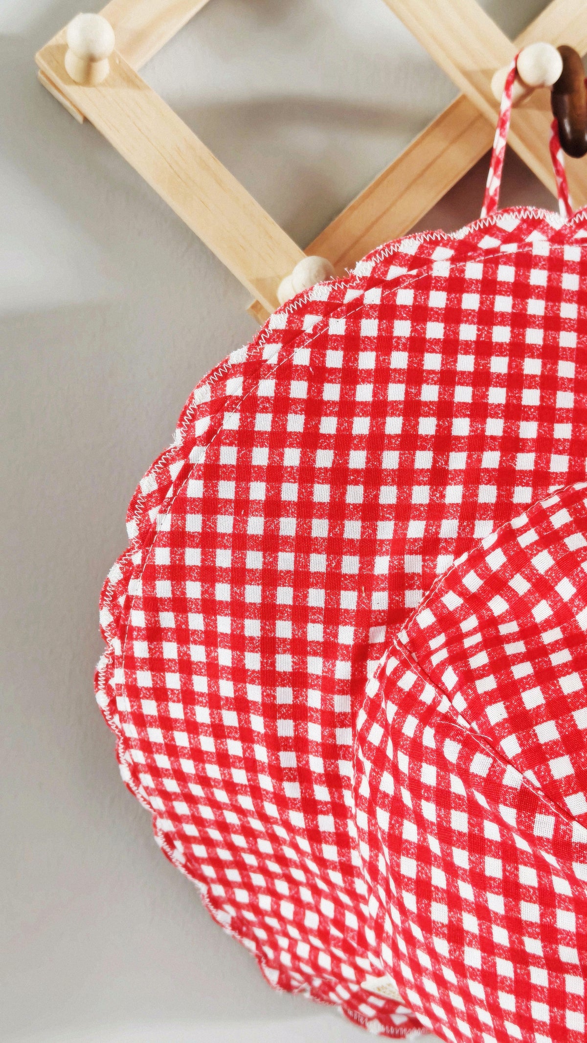 Kids Wide Brim Cotton Summer Sun Hat, Red Gingham Kids Hat