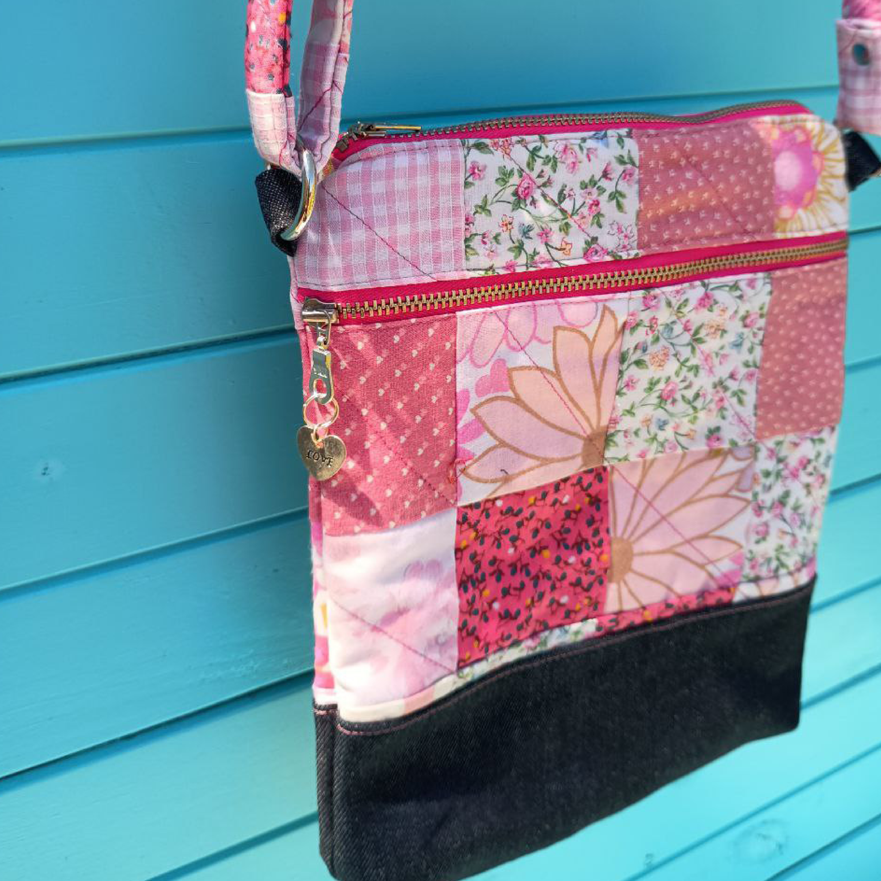 Sweetheart Stitch Handmade Crossbody Bag Upcycled Vintage Fabrics & Denim