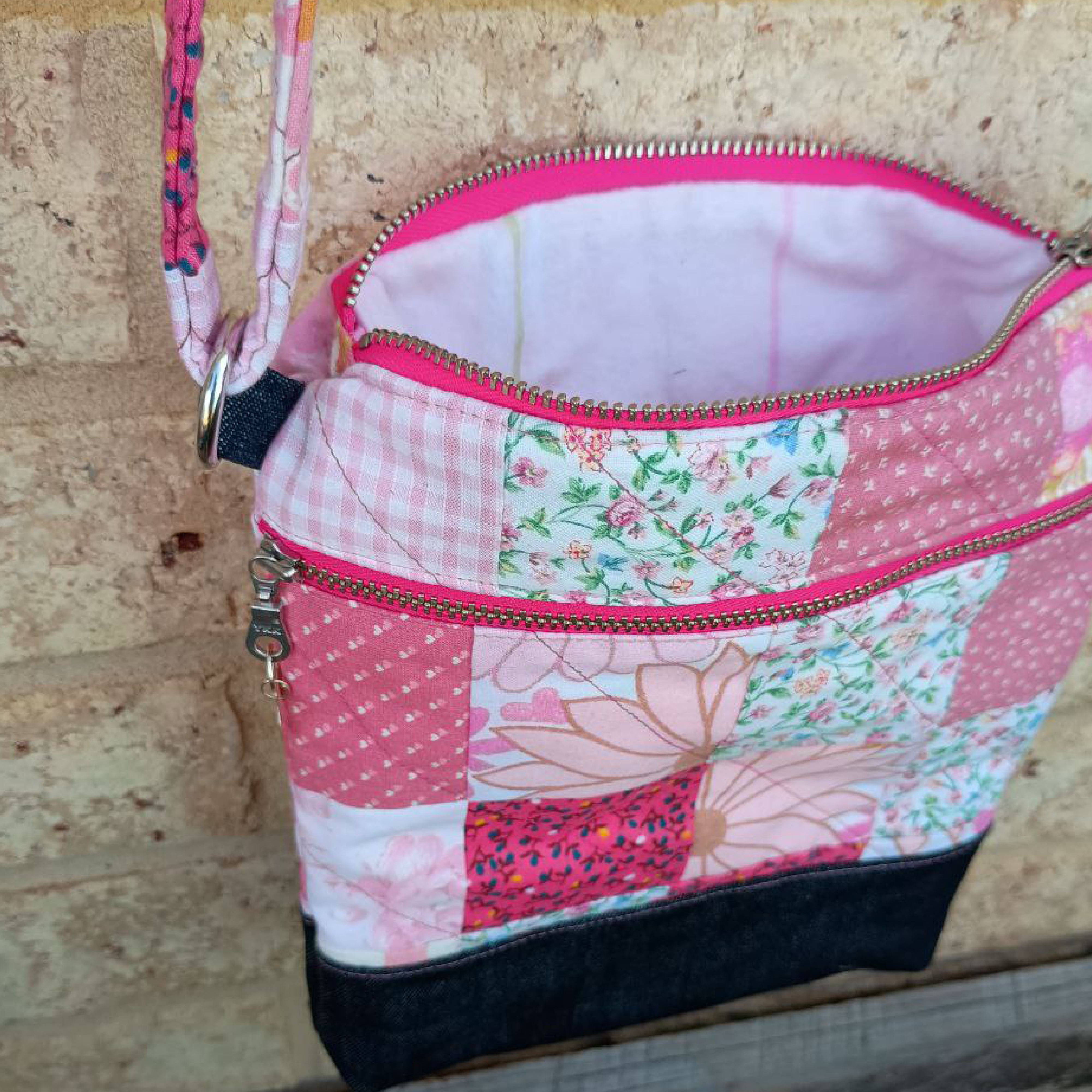 Sweetheart Stitch Handmade Crossbody Bag Upcycled Vintage Fabrics & Denim