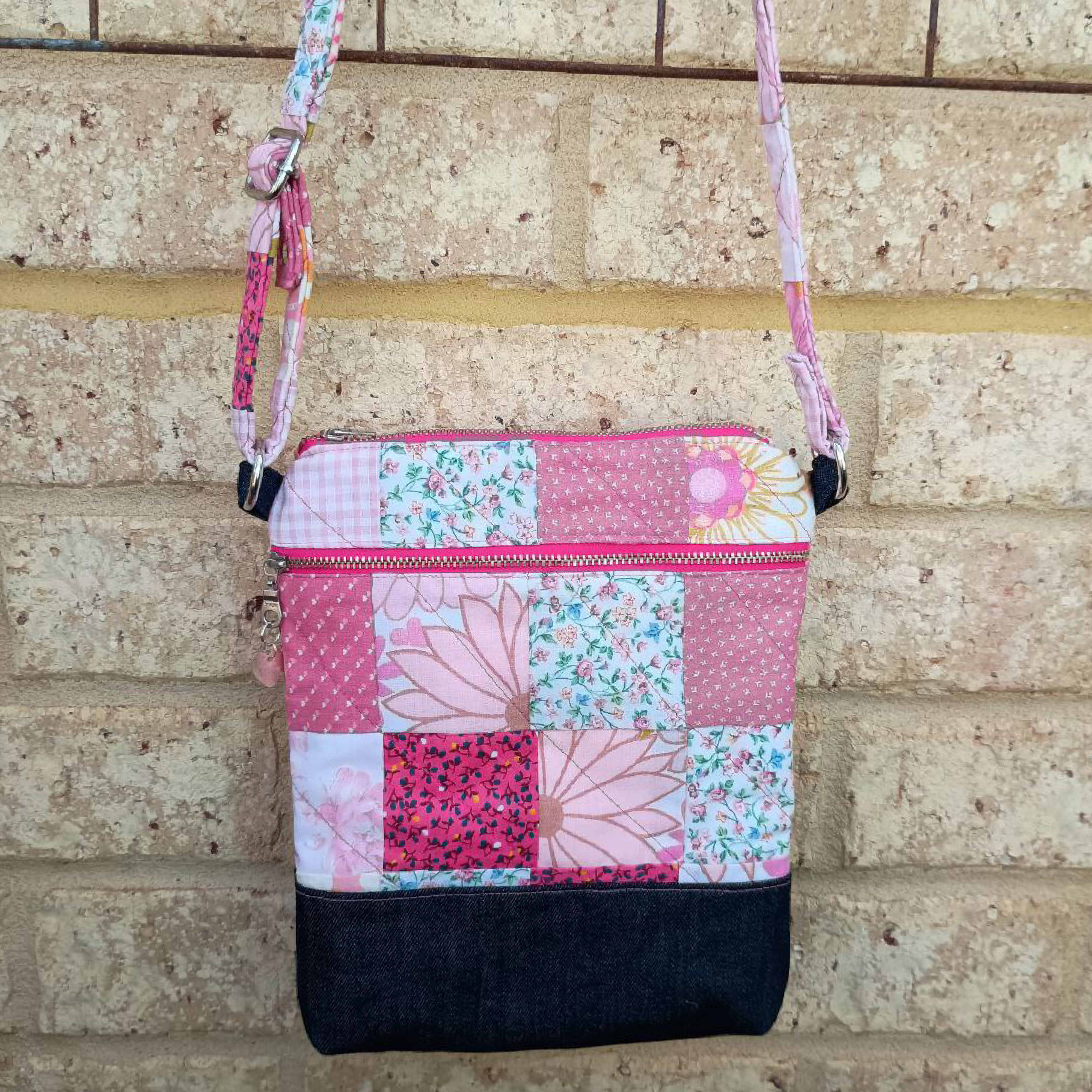 Sweetheart Stitch Handmade Crossbody Bag Upcycled Vintage Fabrics & Denim