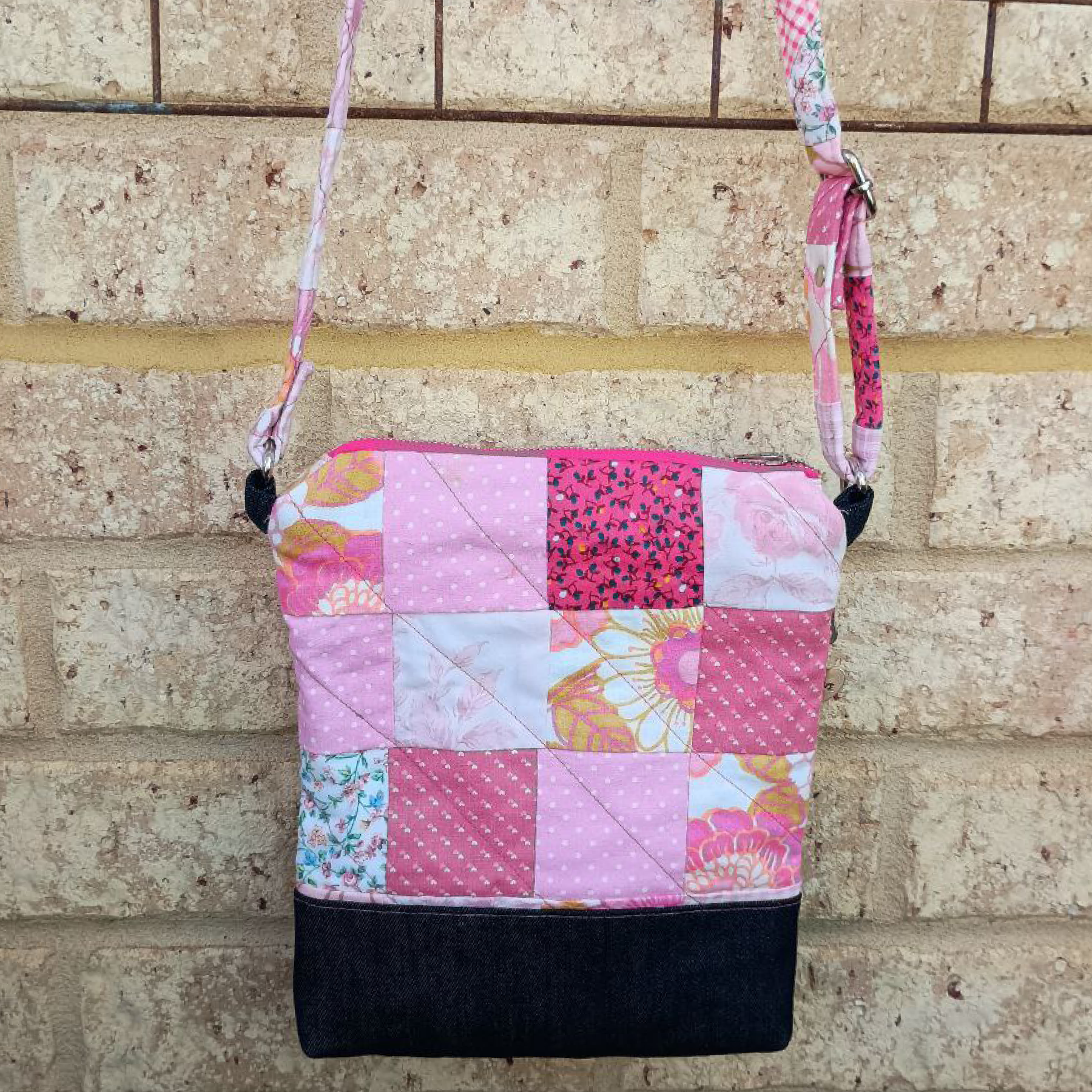 Sweetheart Stitch Handmade Crossbody Bag Upcycled Vintage Fabrics & Denim
