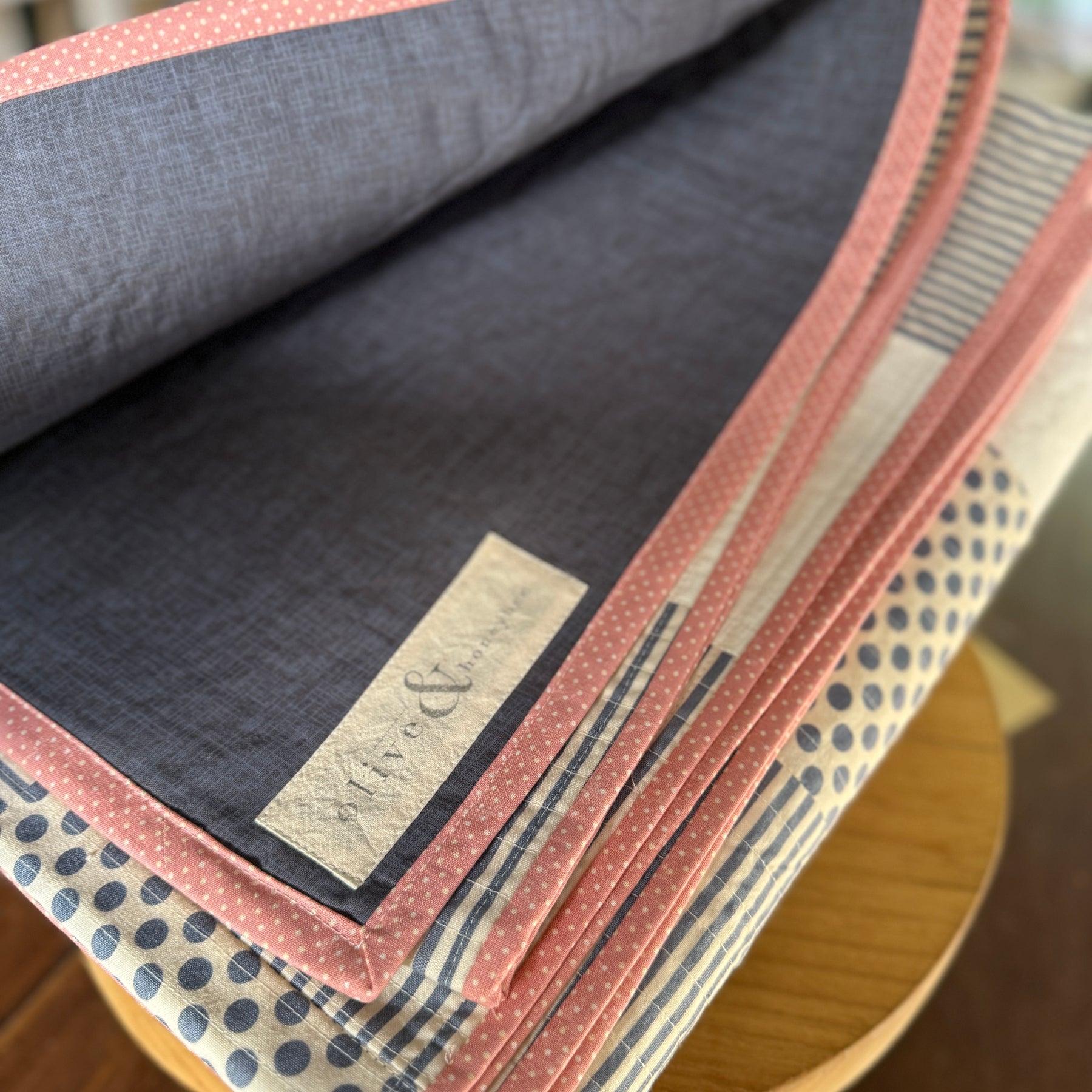 Coastal Harbour Lights Quilt: Blue & Cream Polka Dot Stripes