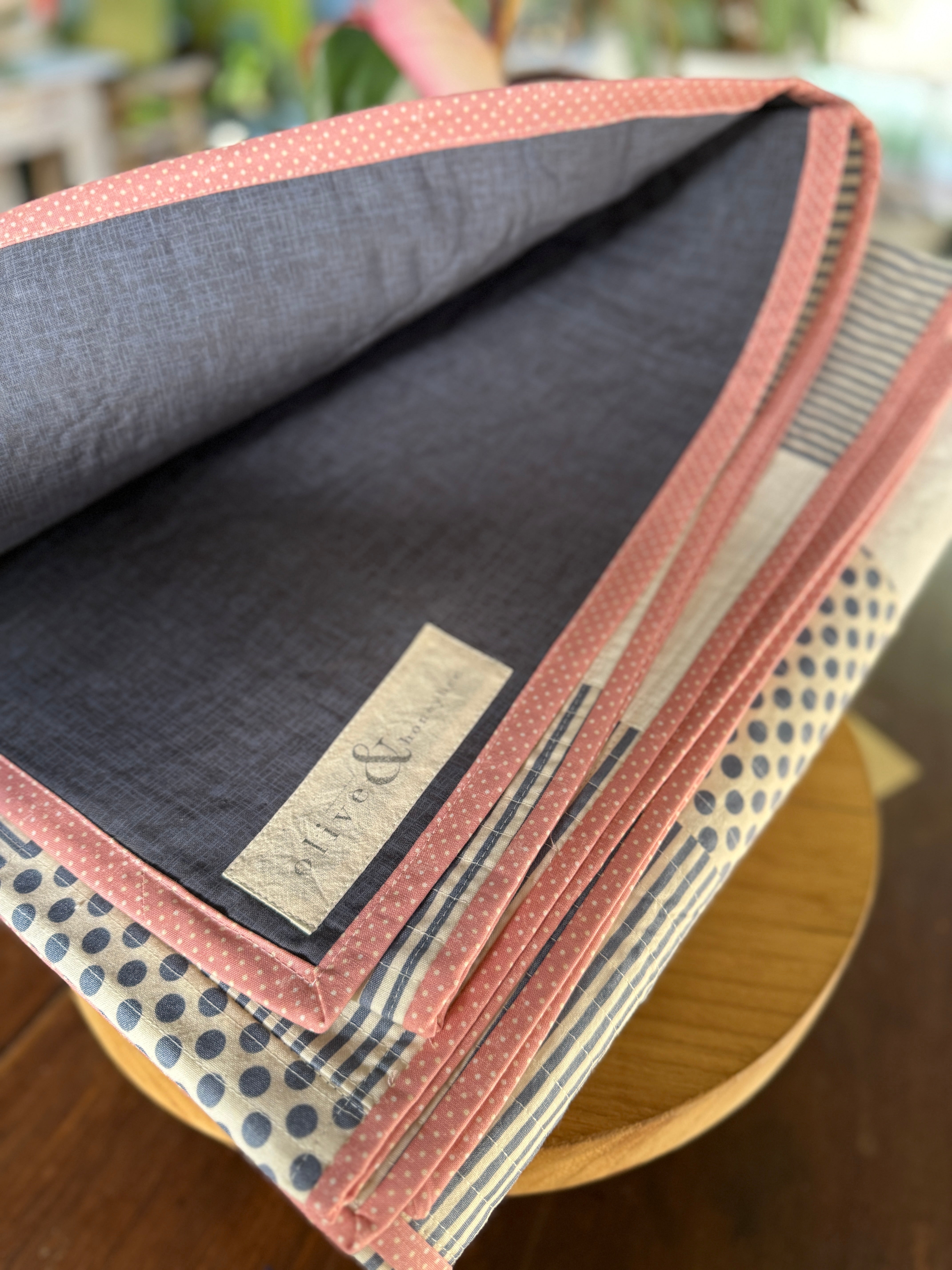 Coastal Harbour Lights Quilt: Blue & Cream Polka Dot Stripes