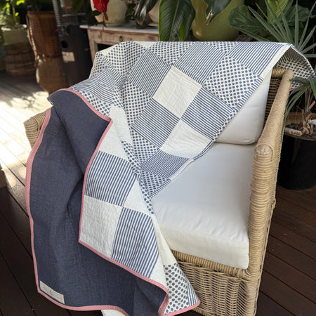 Coastal Harbour Lights Quilt: Blue & Cream Polka Dot Stripes